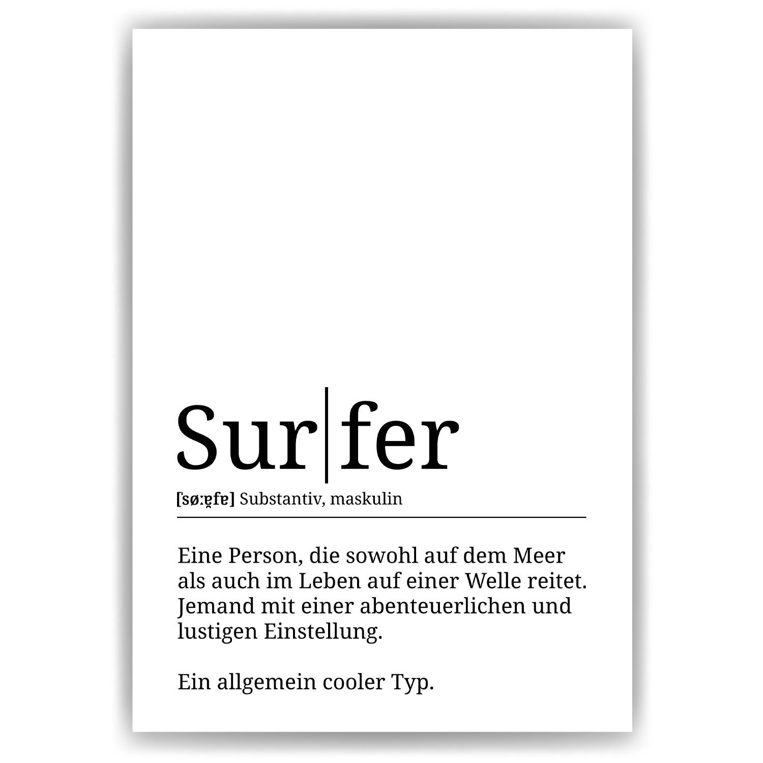 Tigerlino Poster Surfer Definition Wandbild Surfen Geschenk