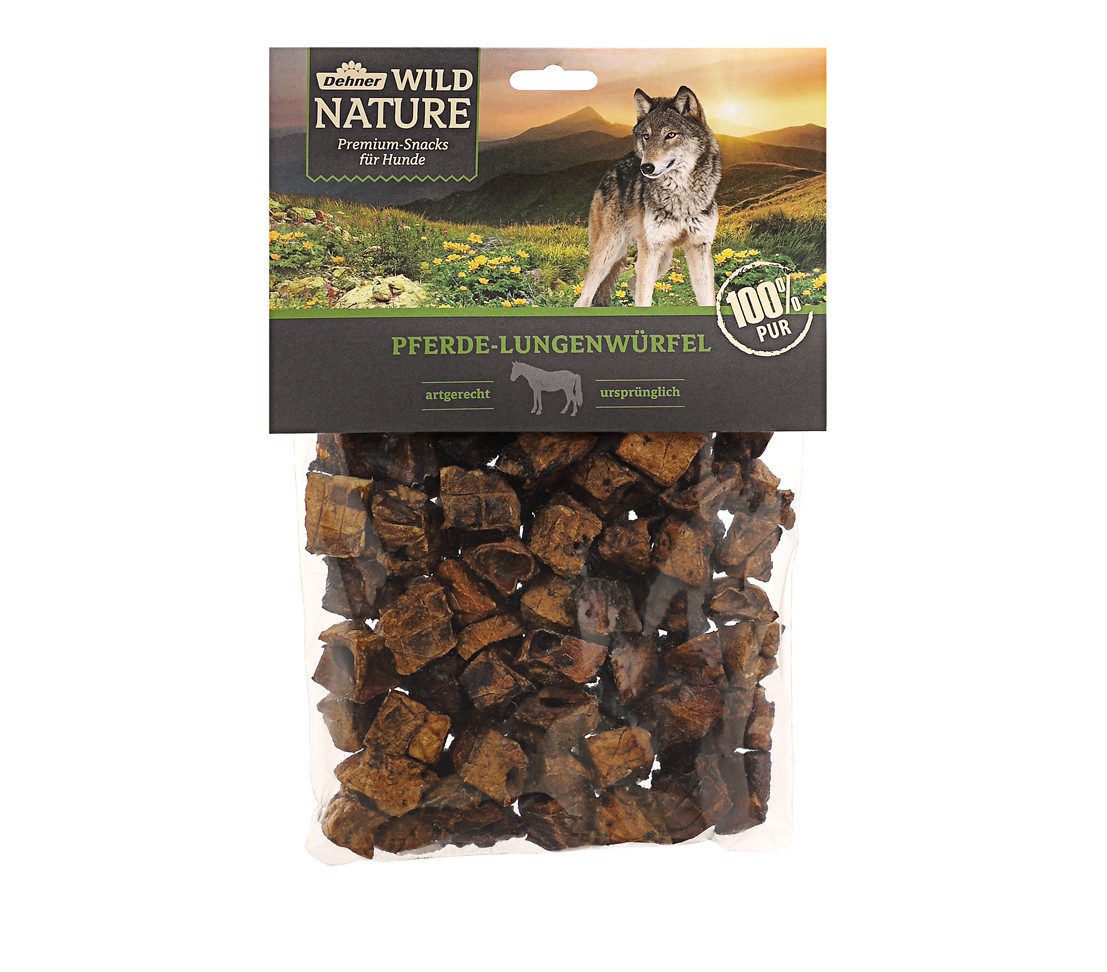 Dehner Wild Nature Premium Hundesnack Würfel Pferde-Lunge, 200 g Pferd, Snack für: Hunde, glutenfrei / getreidefrei, Leckerli für ernährungssensible Hunde