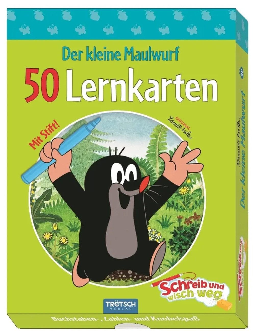Trötsch Verlag Spiel Der kleine Maulwurf Lernkarten Schreib-und-wisch-weg in Box