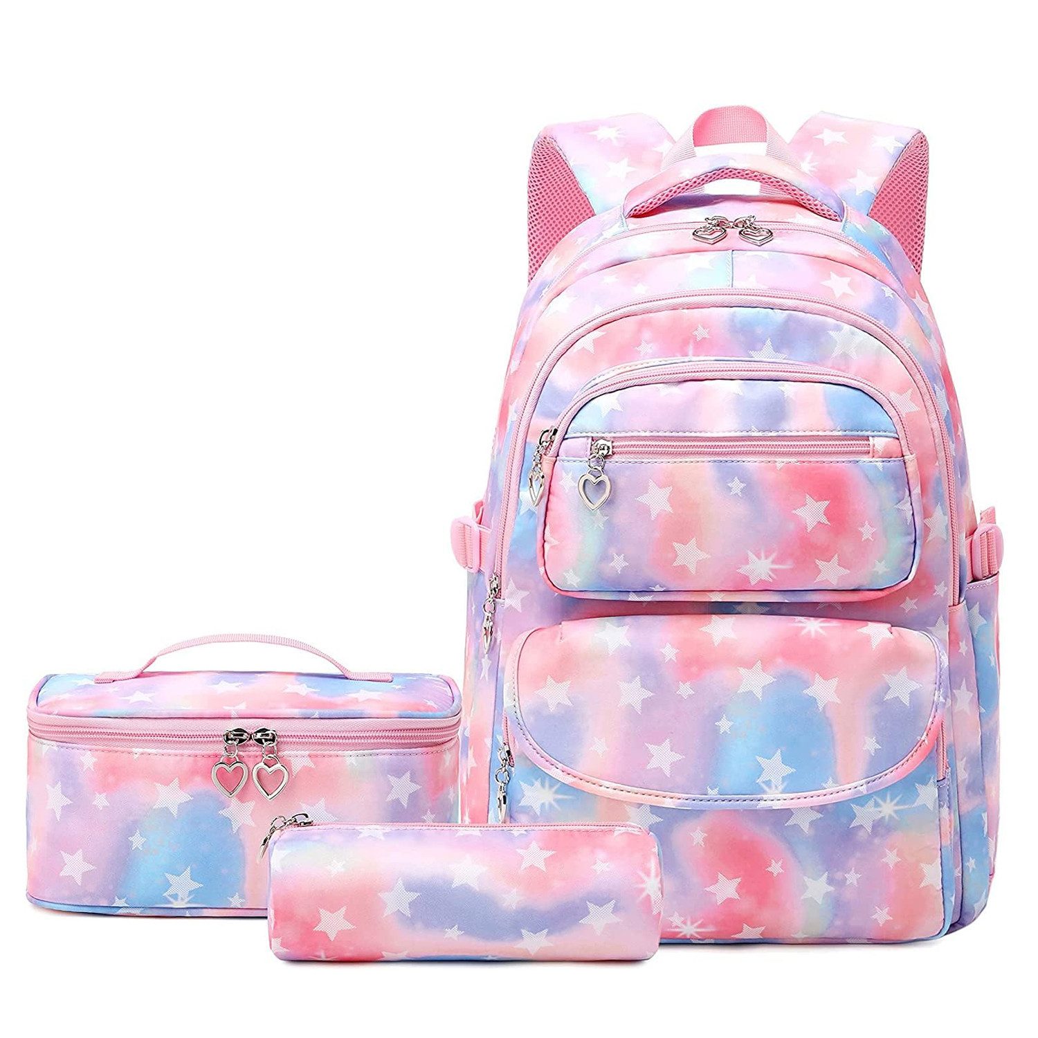 MOPUEA Schulrucksack 3 Stück Schulrucksack-Set Schultasche Teenager Turnbeutel (Langlebiges Material & pflegeleicht, 3-tlg., 3-teiliges Set – praktisch & vielseitig), Atmungsaktiv & durchdacht organisiert