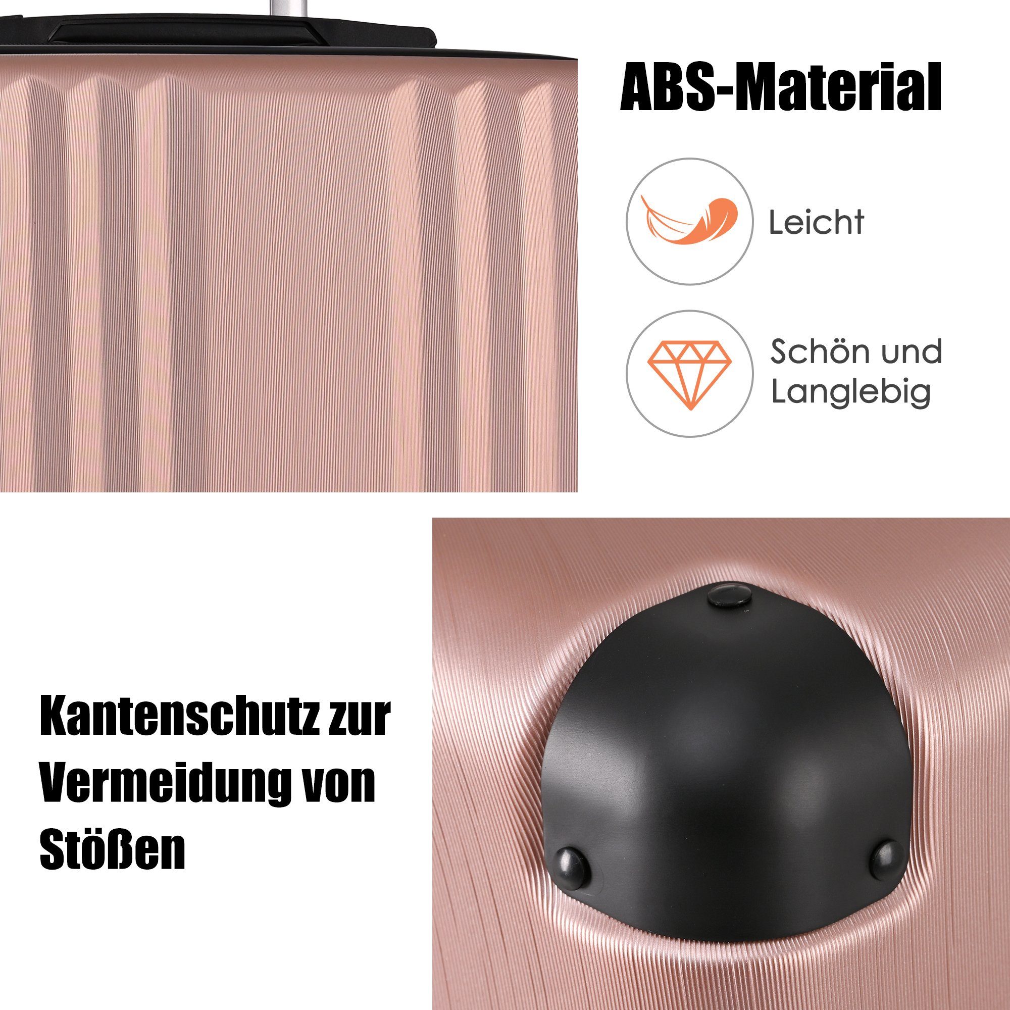 Ulife Hartschalen-Trolley Reisekoffer Rollen,TSA Zollschloss, mit 4 ABS 360° Rosa Rollen