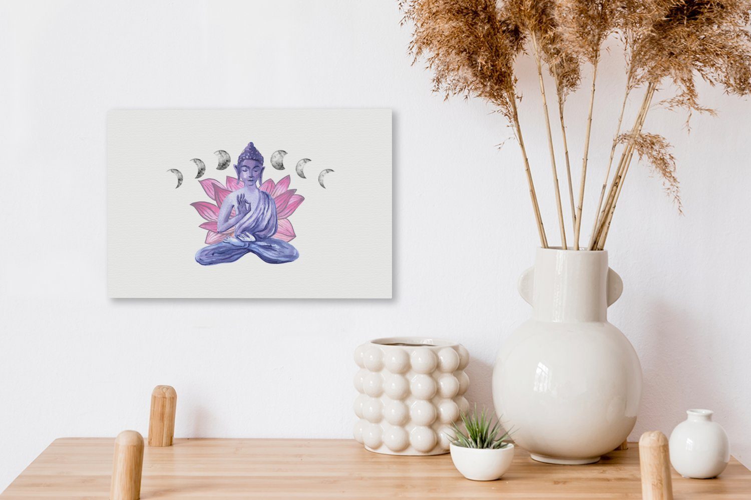 30x20 Wandbild - cm Buddha (1 Wanddeko, - OneMillionCanvasses® Leinwandbild Aufhängefertig, Mond, St), Blumen Leinwandbilder,