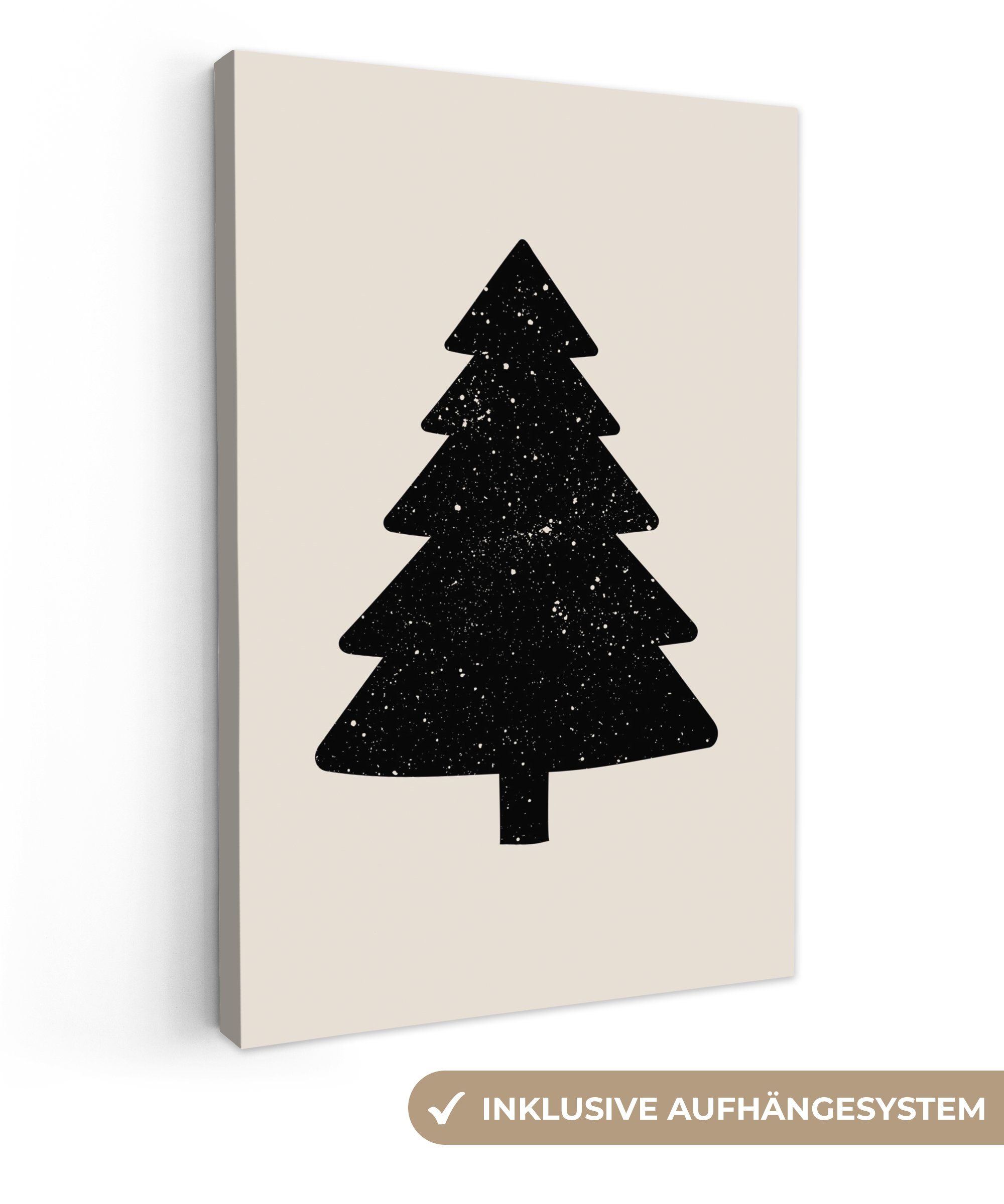 OneMillionCanvasses® Leinwandbild Weihnachtsbaum - Schwarz - Urlaub - Beige, (1 St), Leinwandbild fertig bespannt inkl. Zackenaufhänger, Gemälde, 20x30 cm