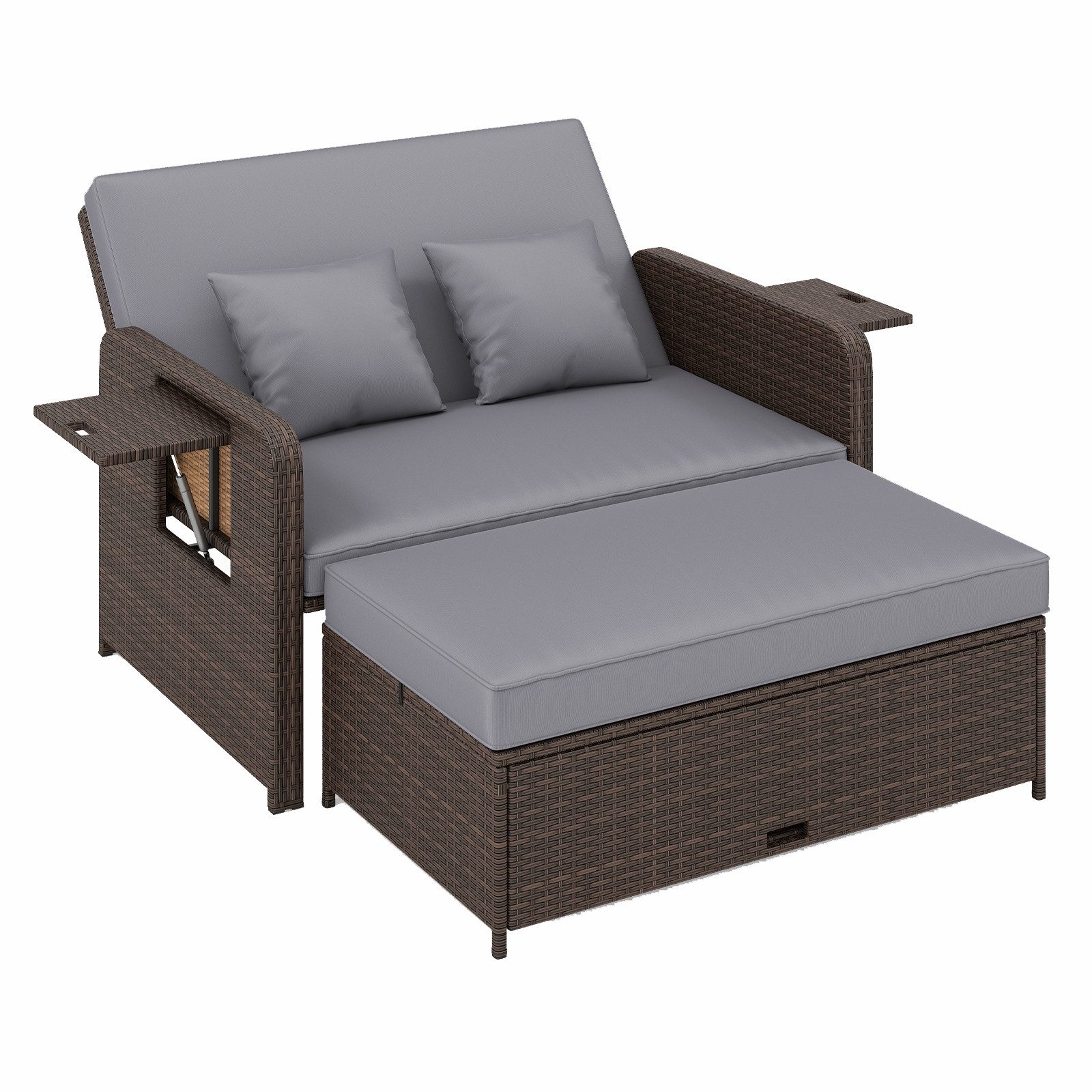 KOMFOTTEU Loungebett, 2-Sitzer Gartensofa Sonnenliege Doppelliege mit Liegefunktion