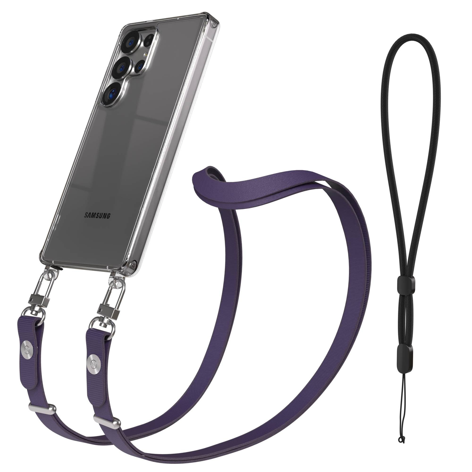 EAZY CASE Handykette für Samsung Galaxy S25 Ultra Handyhülle mit Handyband magnetisch, Handykette in Lila mit Band und zusätzlichen 2x2 Connectoren