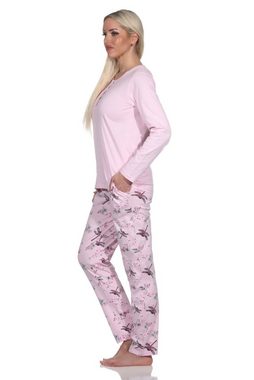 Normann Pyjama Damen Schlafanzug langarm Pyjama mit Pyjamahose in floralem Print