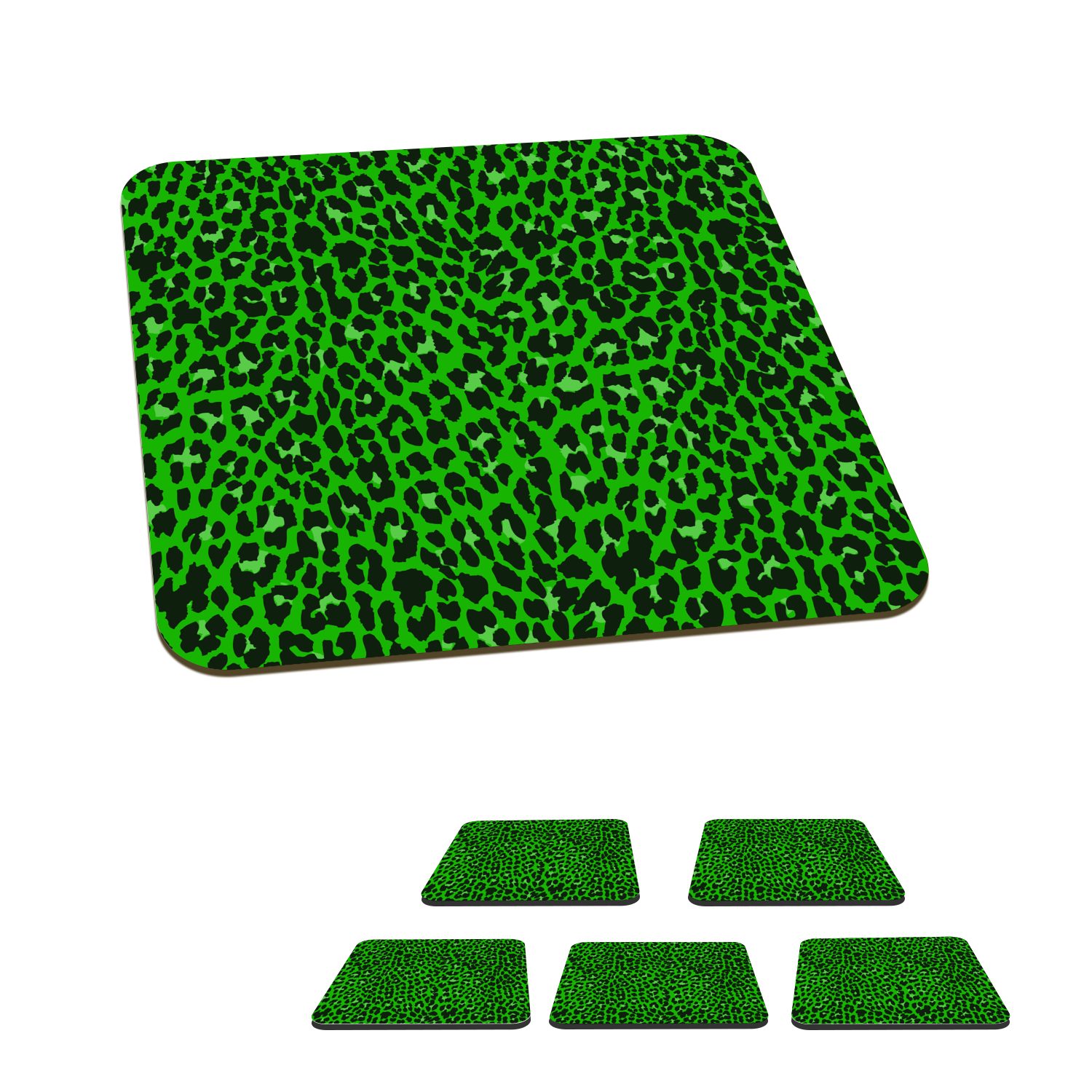 MuchoWow Glasuntersetzer Leopard - Grün - Muster, Zubehör für Gläser, 6-tlg., Glasuntersetzer, Tischuntersetzer, Korkuntersetzer, Untersetzer, Tasse