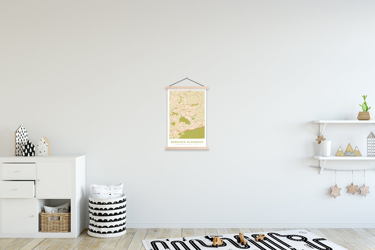 Karte Stadtplan Textilposter Bergisch Gladbach Vintage, - Bilderleiste, Posterleiste, - Wohnzimmer, - Magnetisch für Poster St), MuchoWow (1