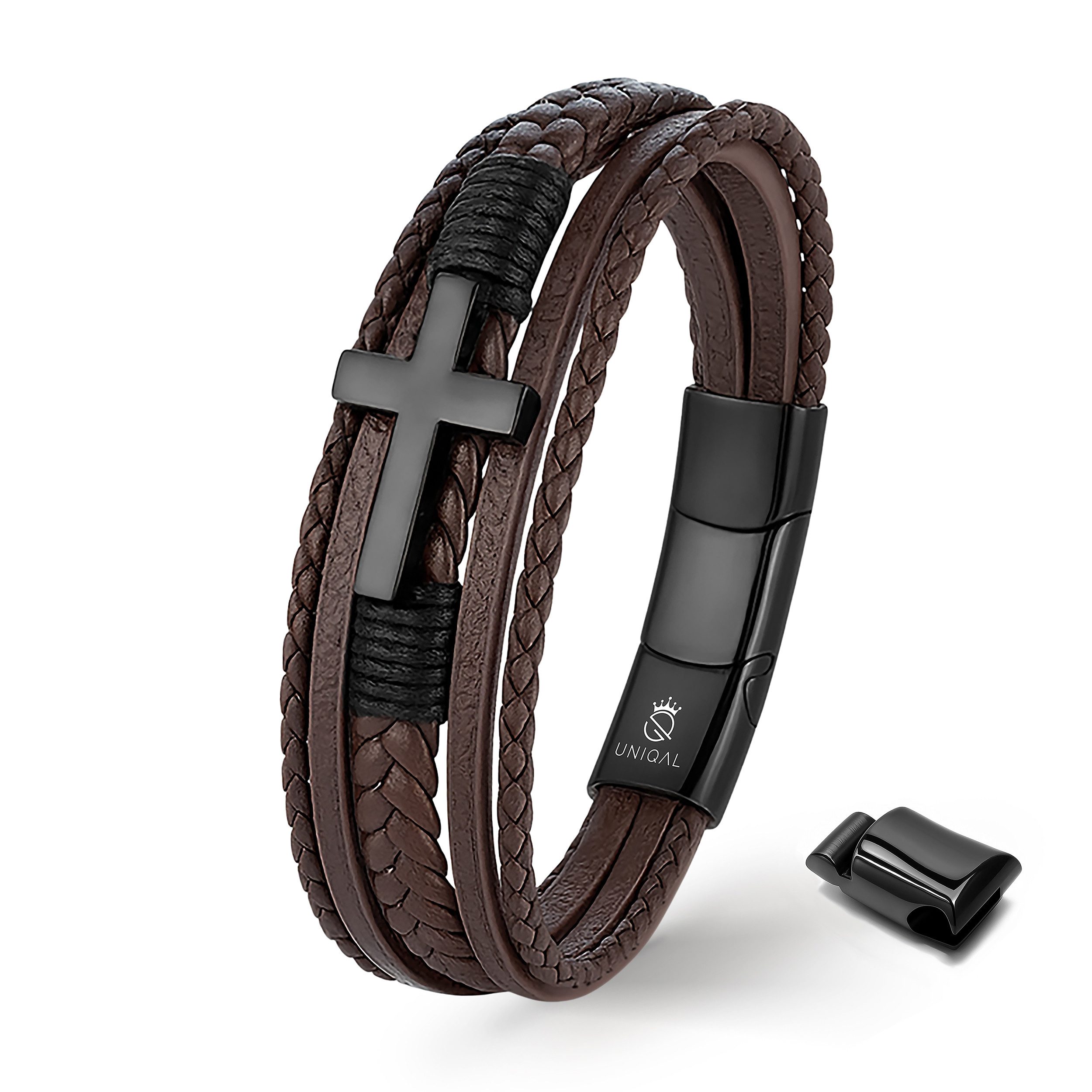 UNIQAL.de Lederarmband HEAVEN – Kreuzarmband aus Edelstahl, Symbol für Glau günstig online kaufen