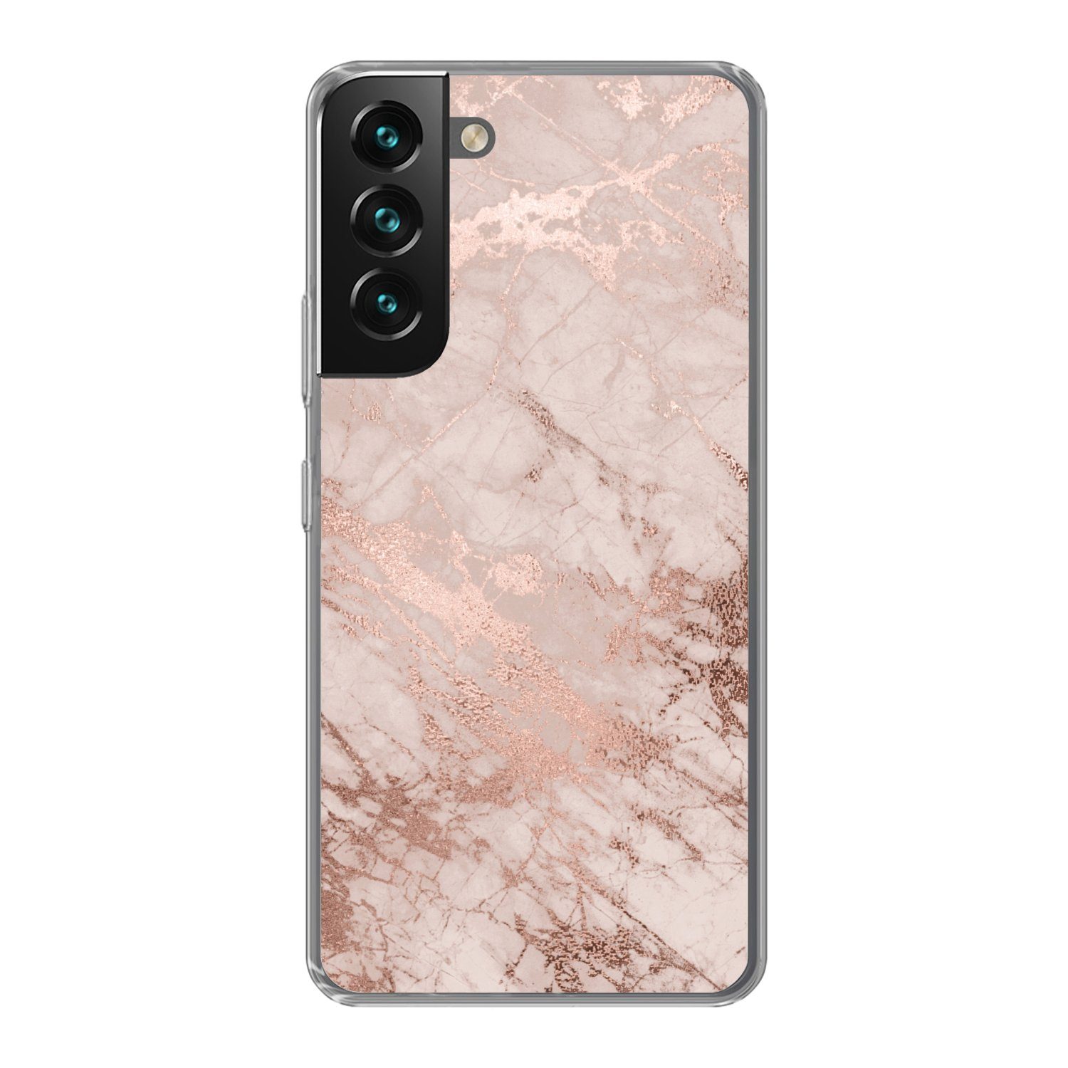 MuchoWow Handyhülle für Samsung Galaxy S22 Marmor - Rosa - Luxus - Marmoroptik - Glitzer -, Phone Case, Silikon, Schutzhülle Dünn
