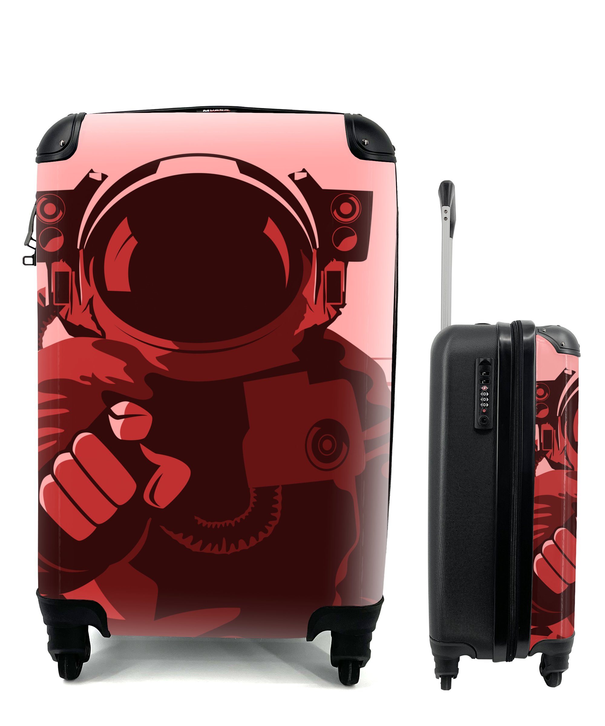 MuchoWow Handgepäckkoffer Astrotnaut - Rot - Berg, 4 Rollen, Reisetasche mit rollen, Handgepäck für Ferien, Trolley, Reisekoffer