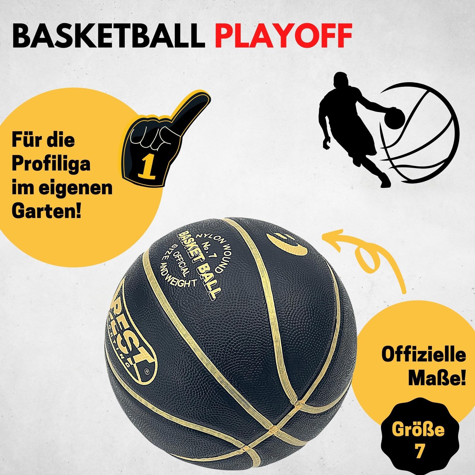 Best Sporting Spielball Hochwertiger Basketball PLAYOFF Outdoor Größe 7, I Basketball schwarz I Basketball mit offiziellem Gewicht & Größe