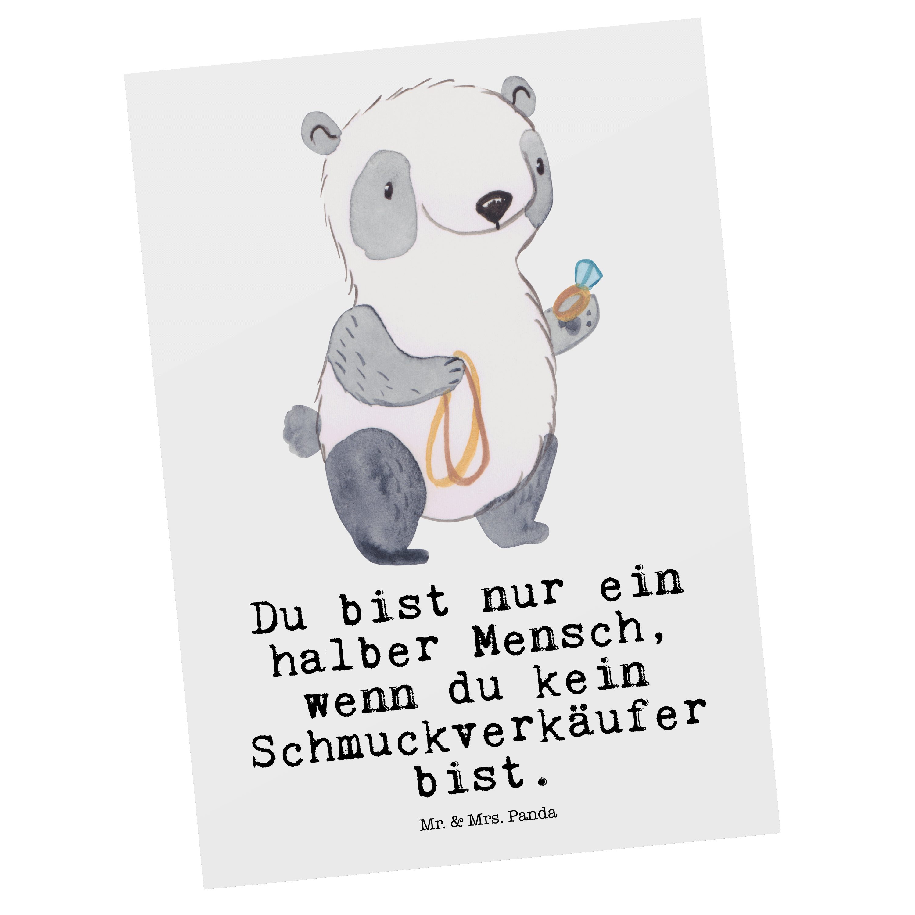 Mr. & Mrs. Panda Postkarte Schmuckverkäufer mit Herz - Weiß - Geschenk, Abschied, Ansichtskarte