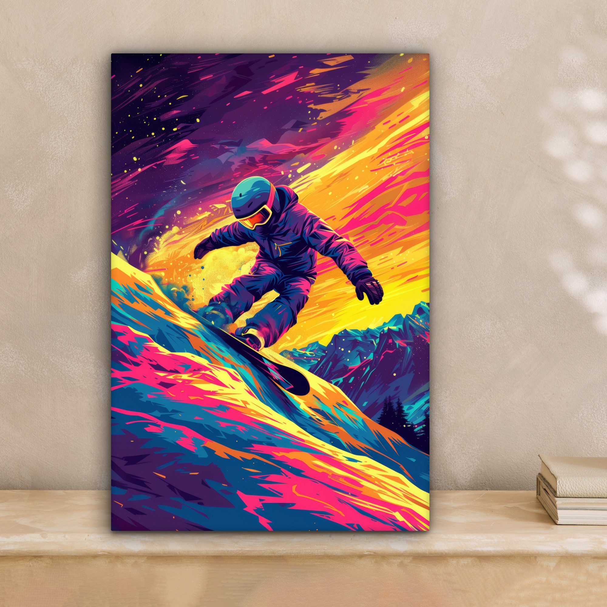 OneMillionCanvasses® Leinwandbild Snowboarding - Schnee - Farbenfroh, Fotodruck (1 St), Teenager Zimmer Bild, Jugendzimmer Deko, Kinder Wanddeko, 20x30 cm