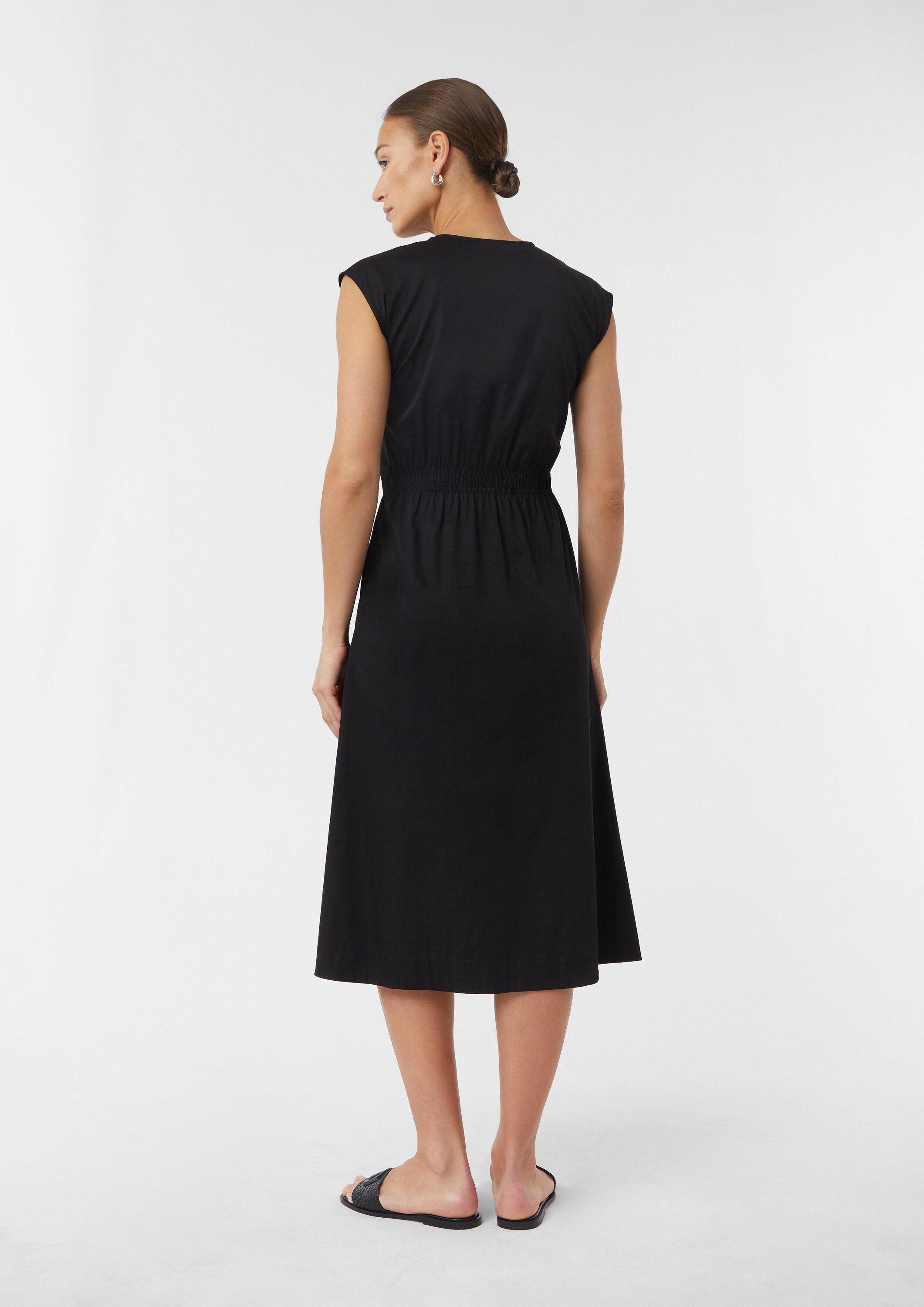 comma Midikleid Kleid Midikleid aus Popeline mit V-Ausschnitt und Elastikbund