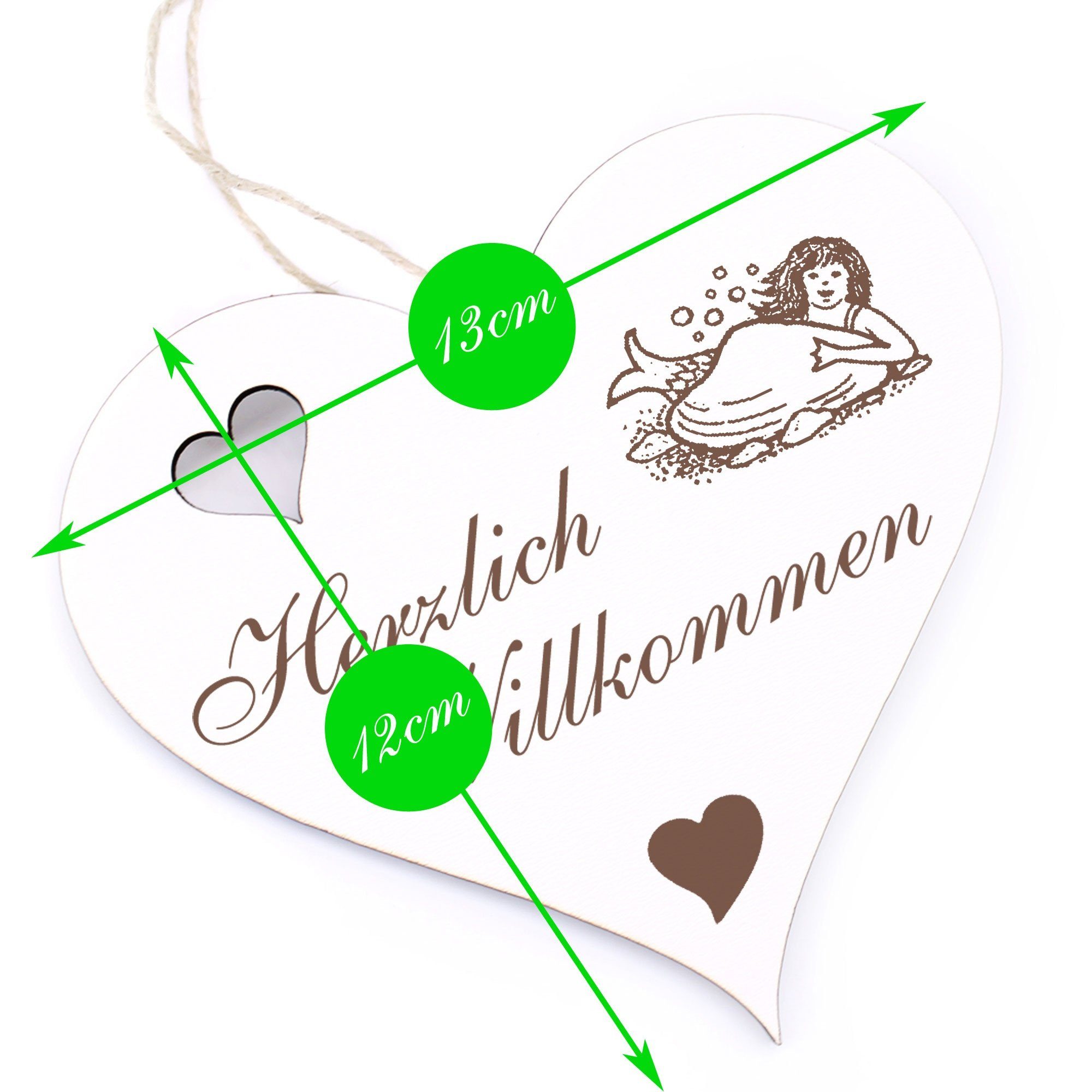 Hängedekoration Willkommen - Muschel - Herzlich 13x12cm mit Dekolando Meerjungfrau
