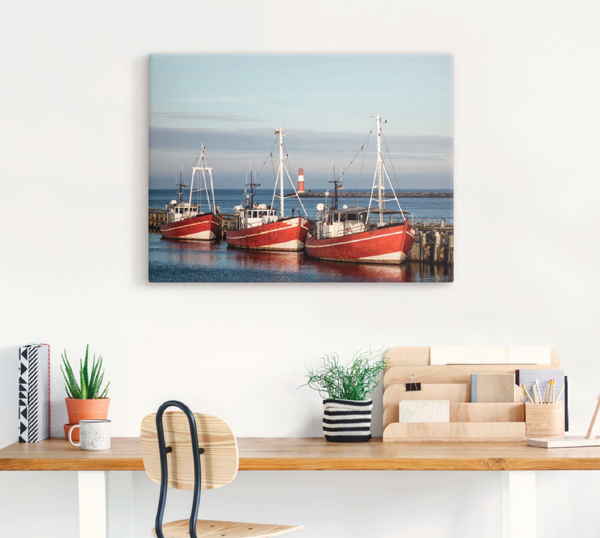 Artland Wandbild Wandaufkleber Fischerboote Mole Boote & St), oder Warnemünde, (1 und Schiffe Größen in als Poster in versch. Leinwandbild