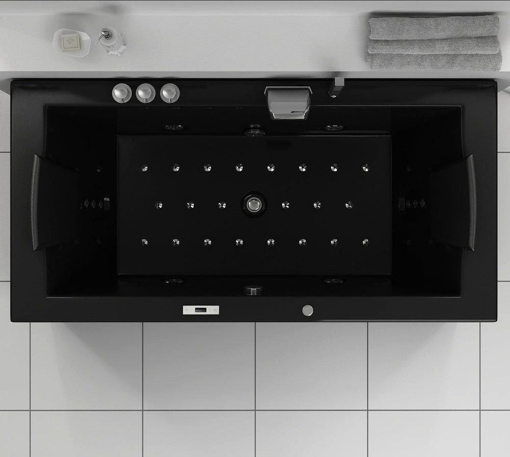 Thumbnail - DEKO VERTRIEB BAYERN Whirlpool-Badewanne Luxus LED Whirlpool Badewanne SET 182x90 cm BLACK+ Heizung +Hydrojet +