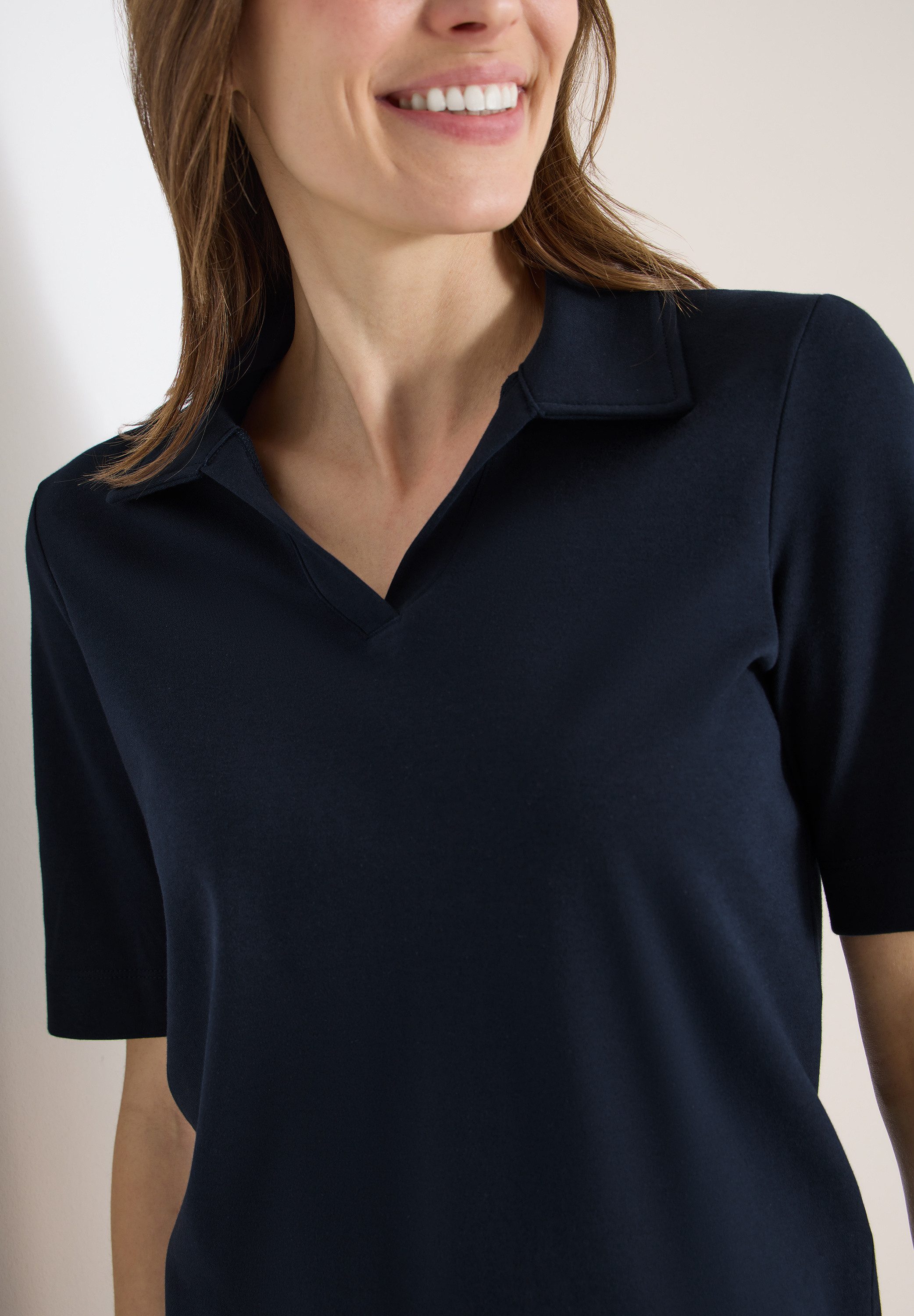 CECIL Poloshirt mit seitlichen Schlitzen im Saum