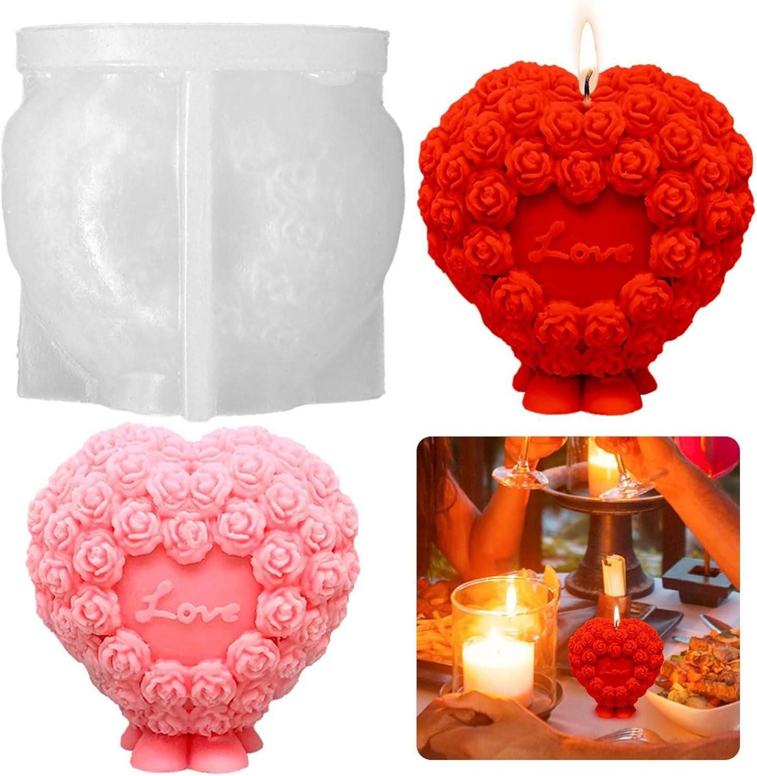 LuxusKollektion Formkerze Silikonform Herz Rosen Blumen günstig online kaufen
