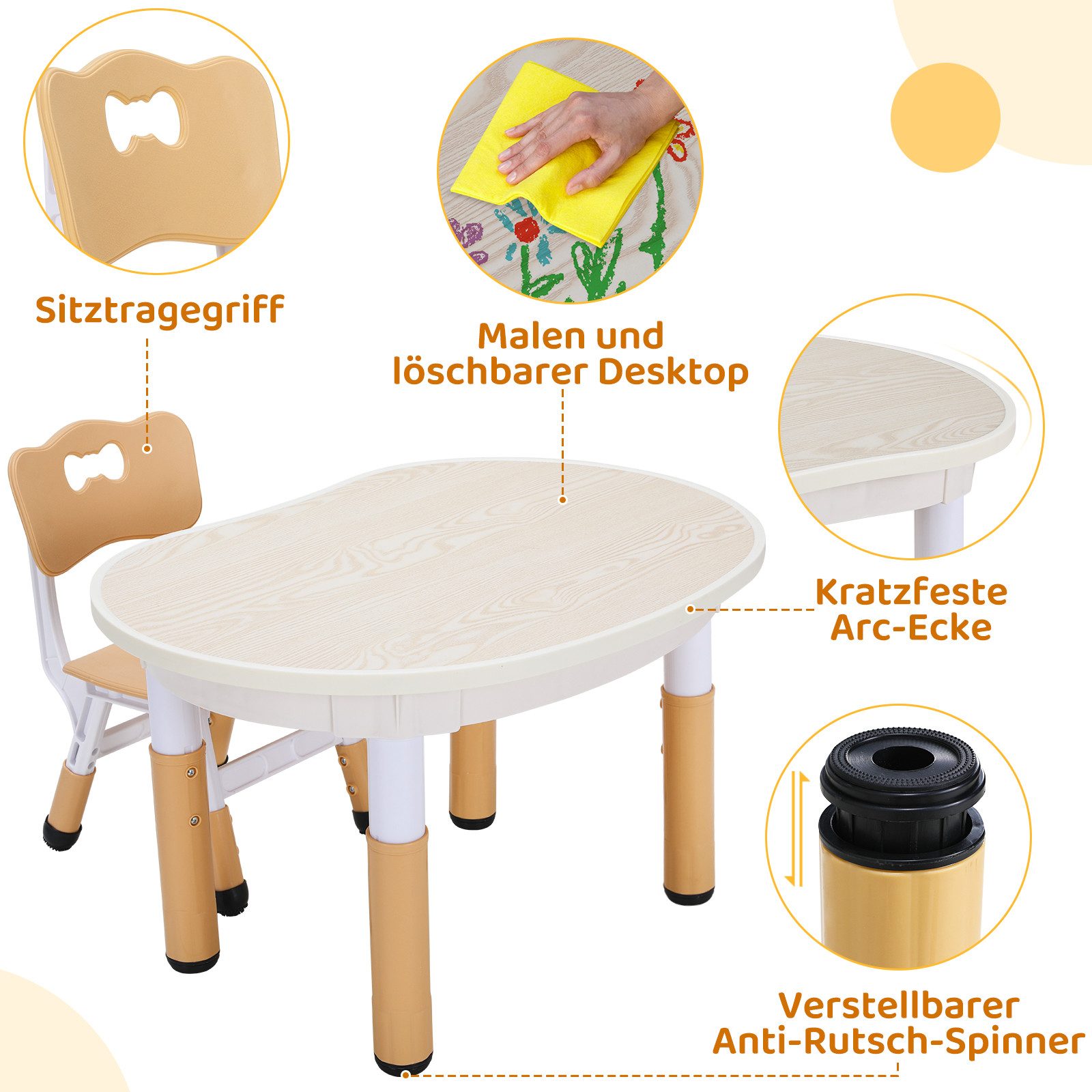 TLGREEN Kindertisch Kindersitzgruppe Höhenverstellbar, Maltisch Kinder Tisc günstig online kaufen