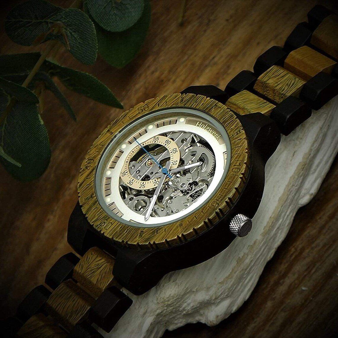 Holzwerk Mechanische Uhr Herren Automatik Holz Armband Uhr, (inklusive Armbandkürzer), Holz Unikate, ideal auch als Geschenk, mechanisches Uhrwerk