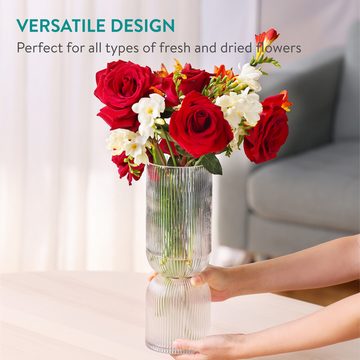 Navaris Dekovase Glasvase geriffelt groß - 35x14x14cm - Blumenvase Glas Vase (1 St)