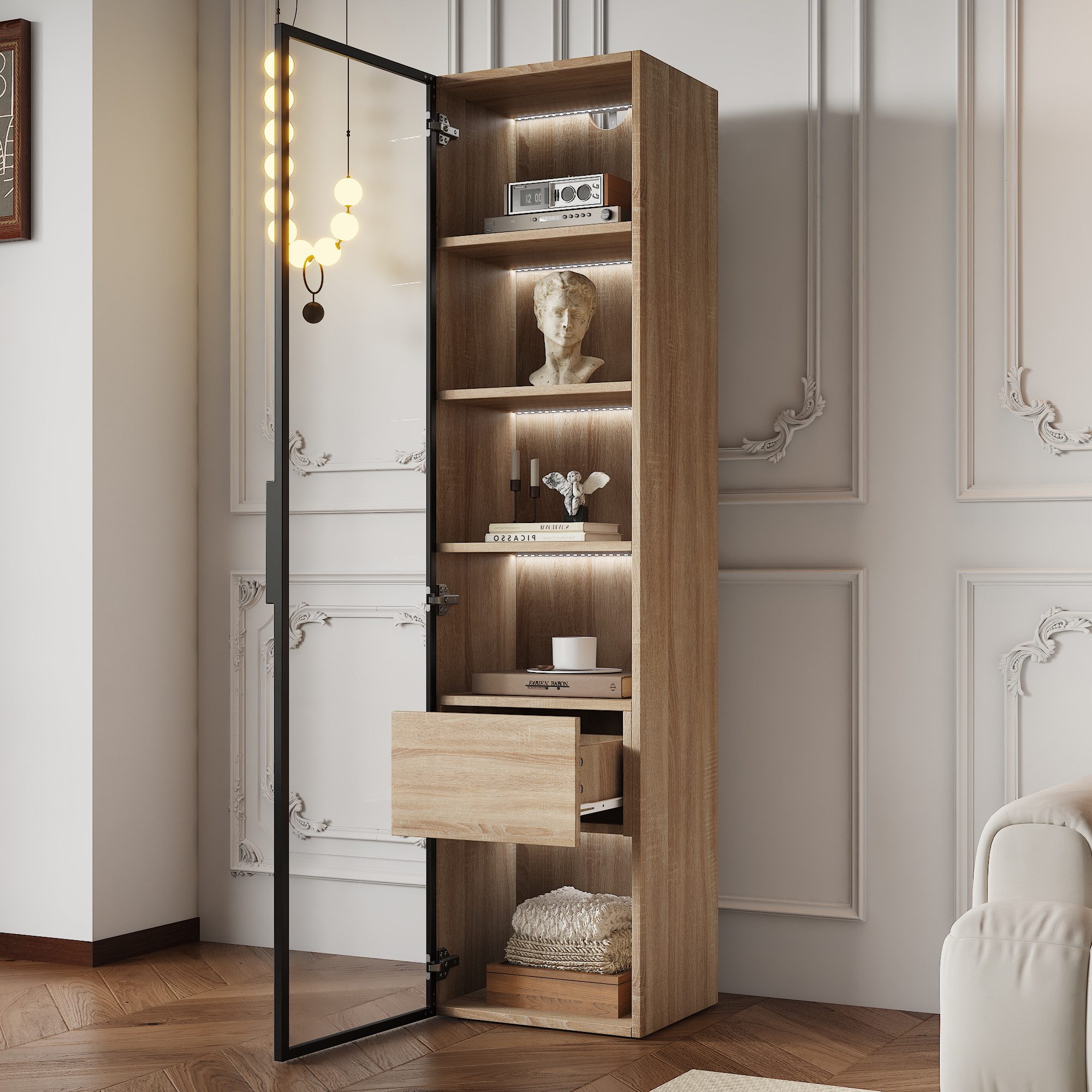 Stauraumvitrine Seitenschrank Anrichte LED Hoch 165 cm