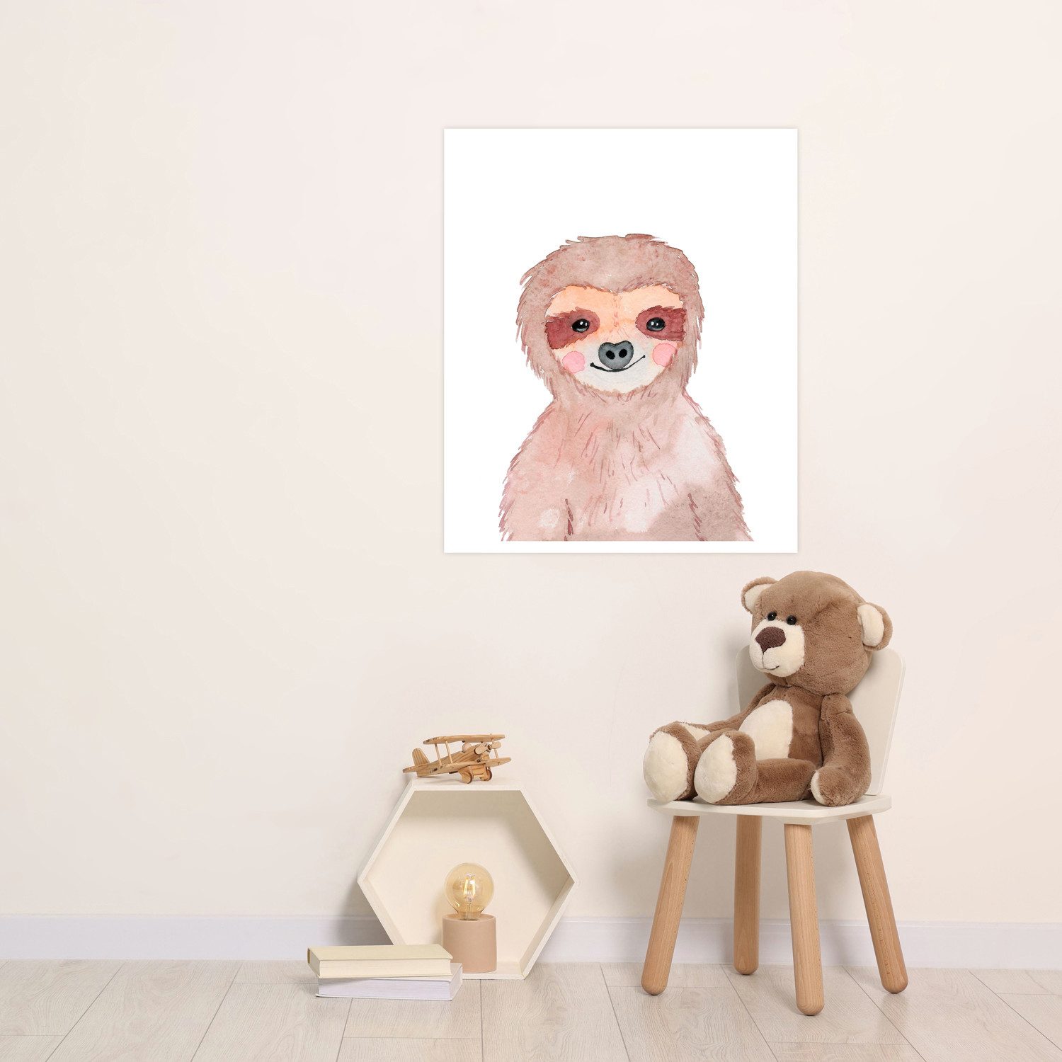 Bild mit Rahmen oder Poster, Freundliches Faultier