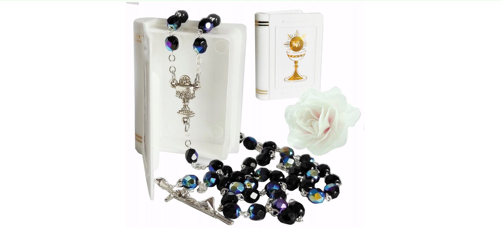 Collier Granatblauer Kommunionsrosenkranz für Jungen