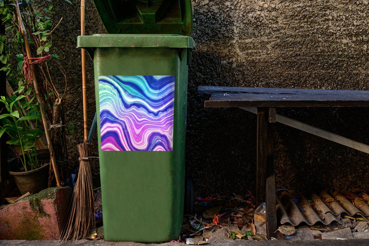 Geode St), (1 Mülltonne, - Edelstein - Sticker, Achat - Neon Abfalbehälter Container, Mülleimer-aufkleber, Wandsticker MuchoWow
