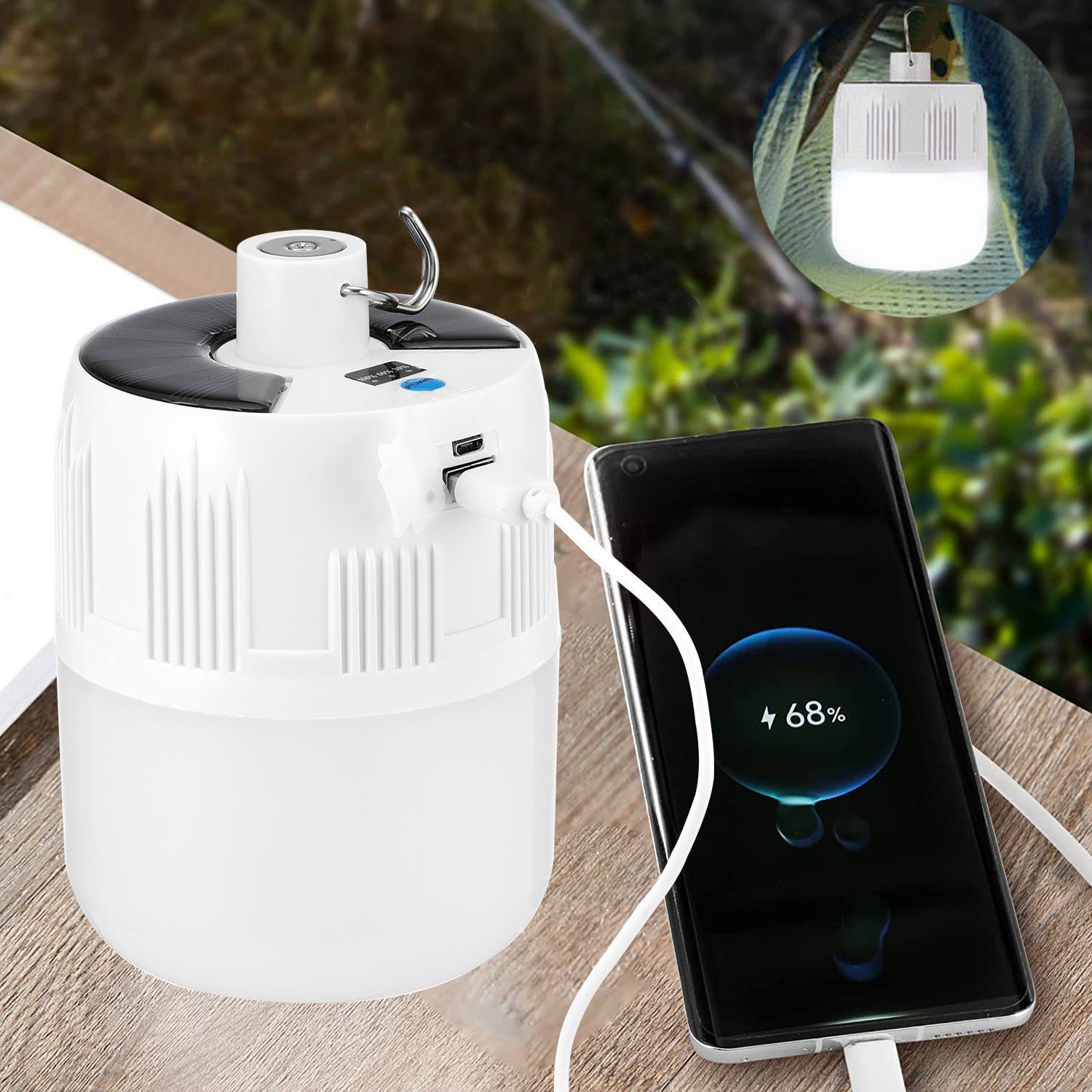 Campinglampe Notstrombank, IP54 7200mAh Solar LED 3 oyajia Kaltweiß, Solar LED LED fest Kugellicht, Außen, Solarlampe für Angeln Solarleuchte Aufladbar Lichtmodi 1000Lumen integriert, Wasserdichte