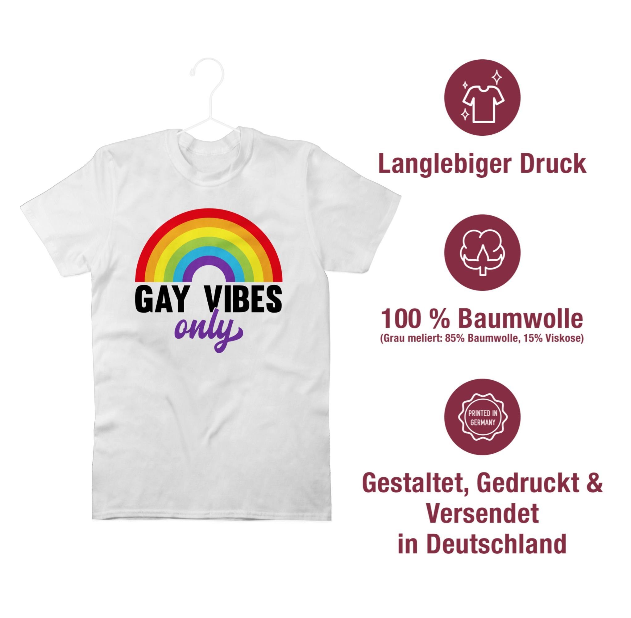 Shirtracer T-Shirt Gay Vibes - LGBT Only Regenbogen Kleidung 02 Weiß