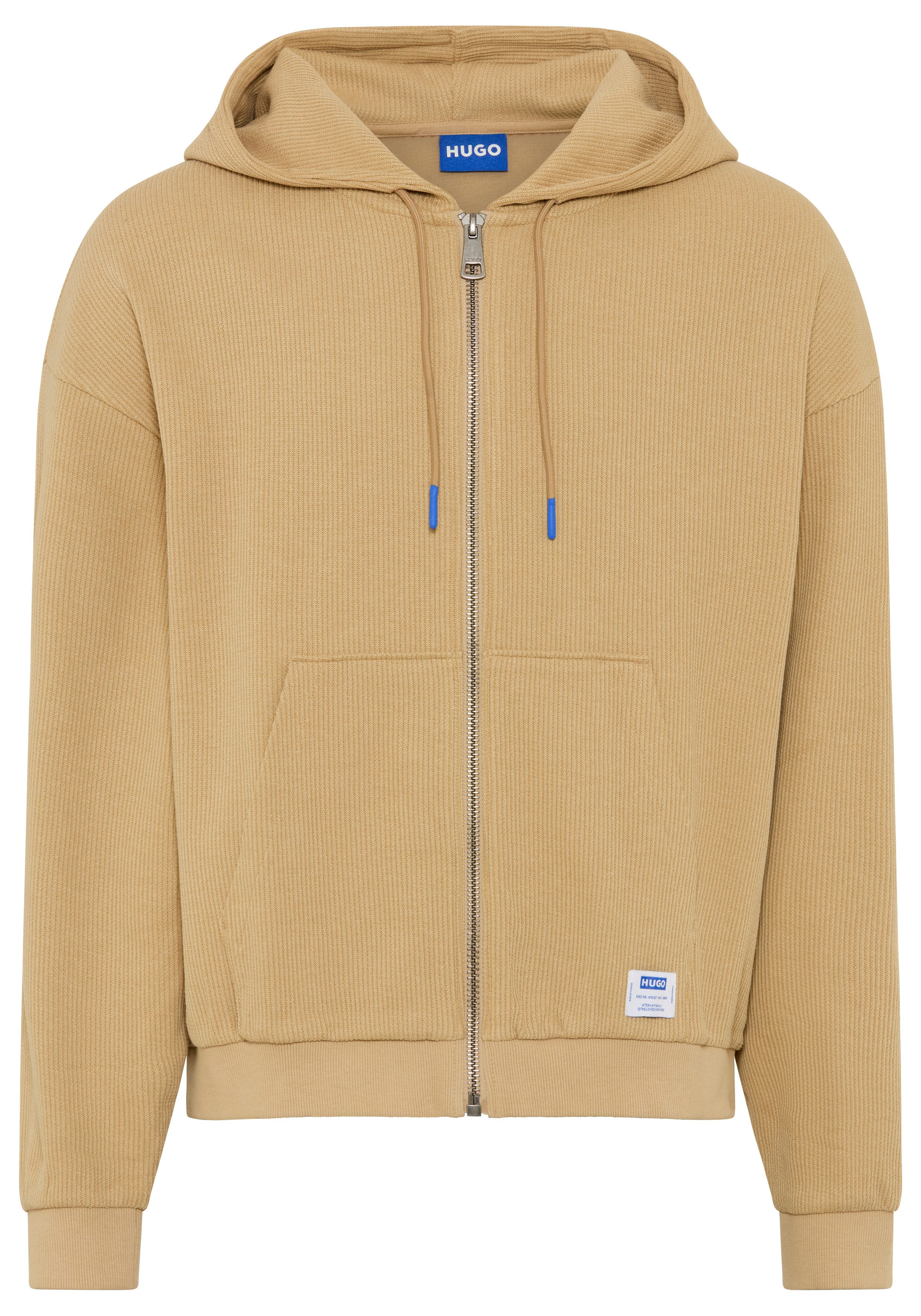 HUGO Sweatjacke Nuwahood in Waffelstruktur, Loose Fit