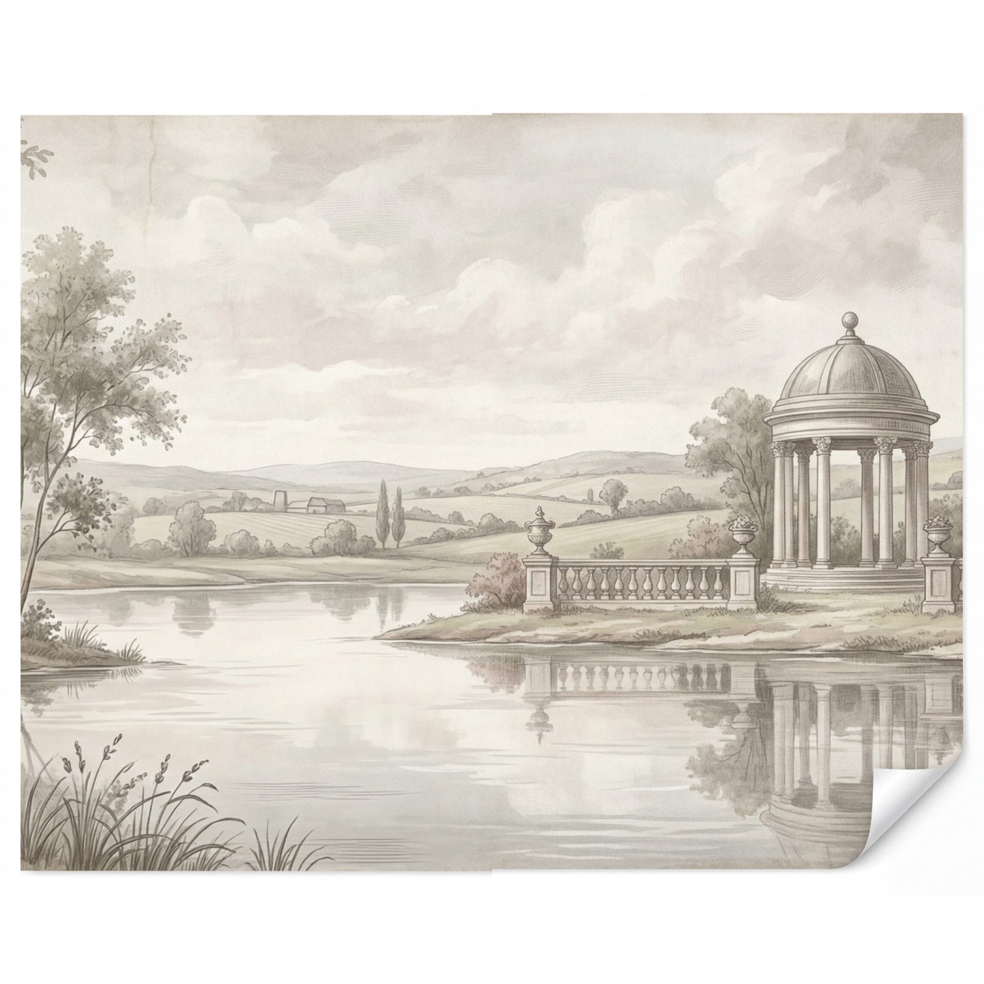 OnlyWow Fototapete Landschaft - Wasser - Natur - Sepia, Matt, bedruckt, Wanddekoration, Wandtapete, Schlafzimmer 260x220cm