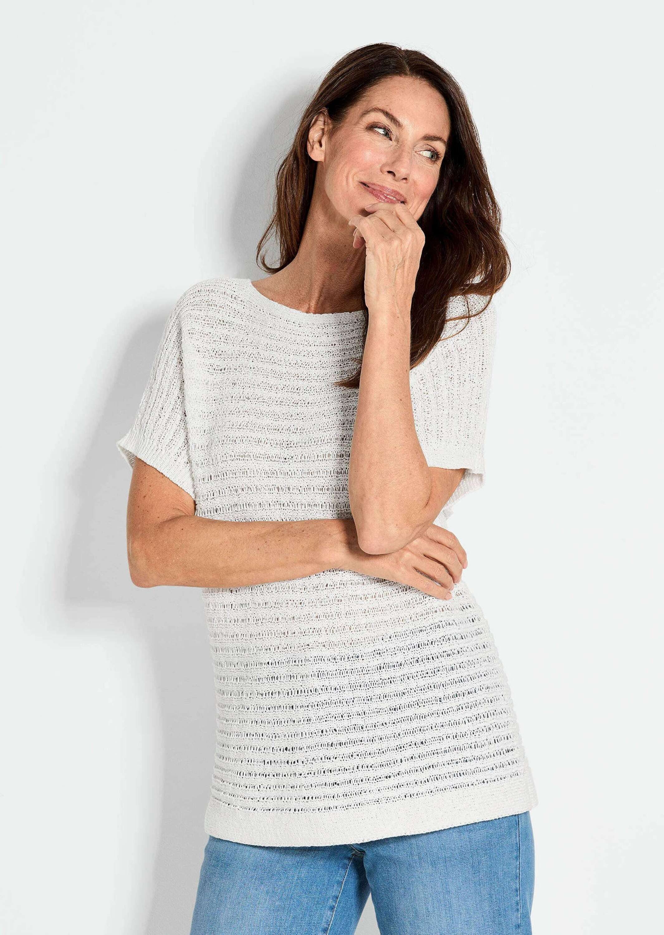 Strickpullover Kurzgröße: Kurzarm-Pullover mit Rippen