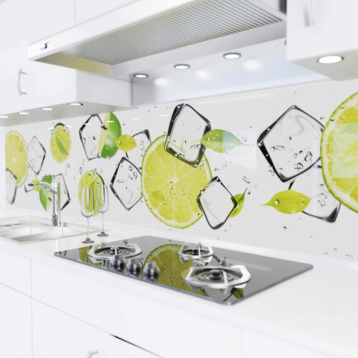 Folie PET versteifte - - selbstklebend Spritzschutz Küche - danario Limetten Glasoptik Küchenrückwand