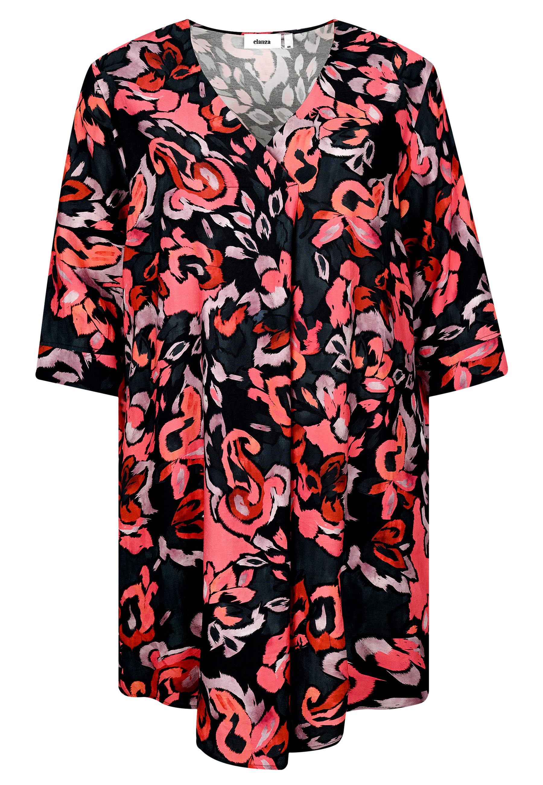 elanza Midikleid Kleid mit Blüten-Print in Rot/Schwarz (1-tlg)