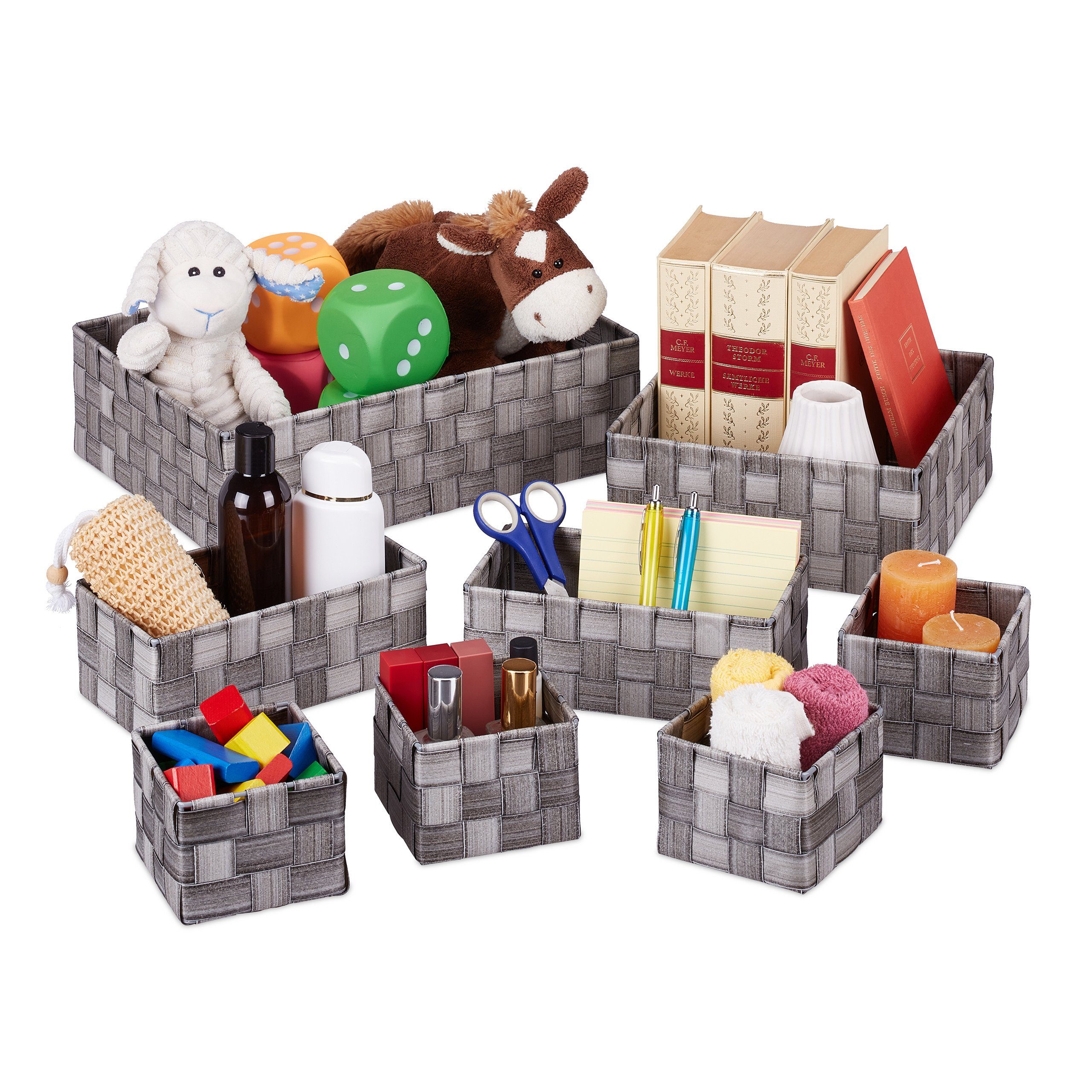relaxdays Aufbewahrungskorb 8 tlg. Set geflochte, günstig online kaufen