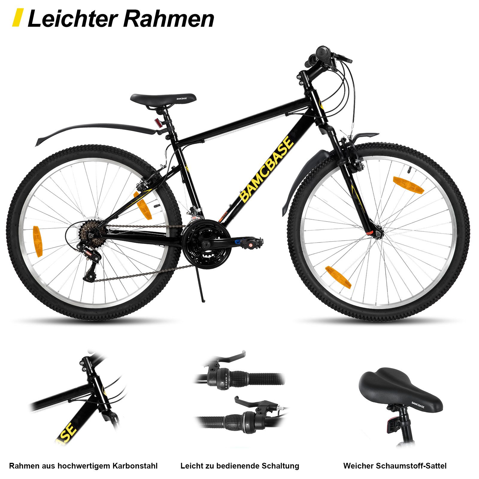 HILAND Mountainbike 26/27 Zoll Herren Damen Studenten fahrräder, Gelände Pendlerfahrräder, Mit 18 Gang, Doppel-V-Bremsen, stoßdämpfender Federgabel, Schutzblech