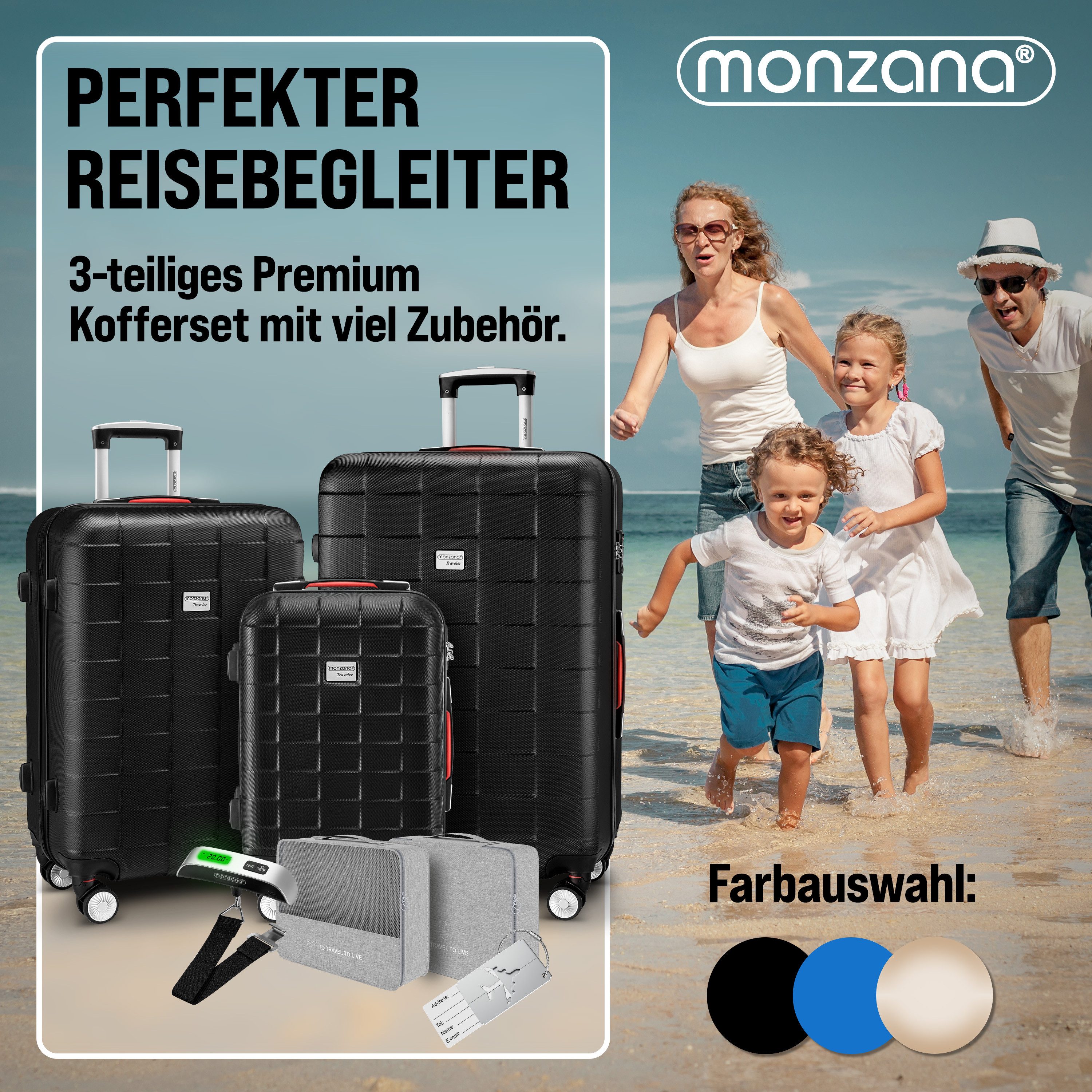 monzana Kofferset, Koffer Zwillingsrollen TSA Schloss Waage Gurt Reisekoffe günstig online kaufen