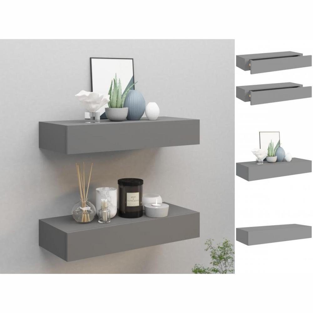 vidaXL Regal Wand-Schubladenregale 2 Stk Grau 60x23,5x10 cm MDF