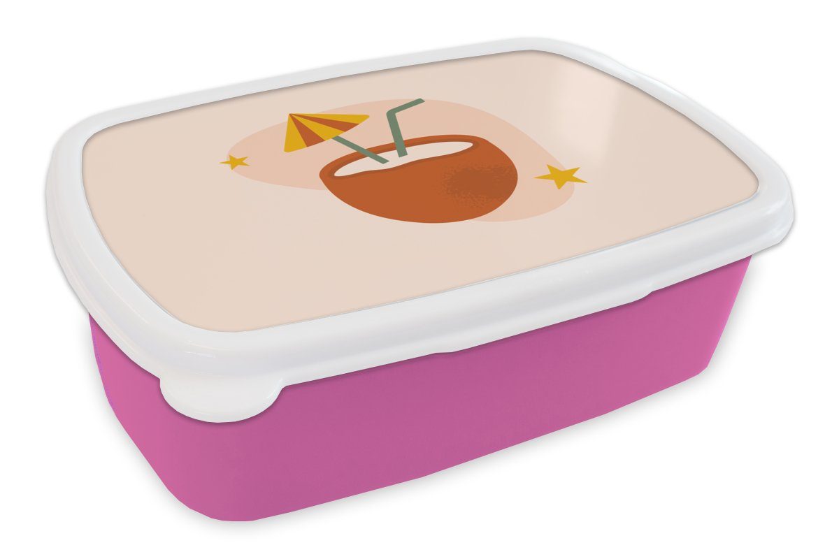 MuchoWow Lunchbox Cocktail - Kokosnuss - Sommer, Kunststoff, (2-tlg), Brotbox für Erwachsene, Brotdose Kinder, Snackbox, Mädchen, Kunststoff rosa