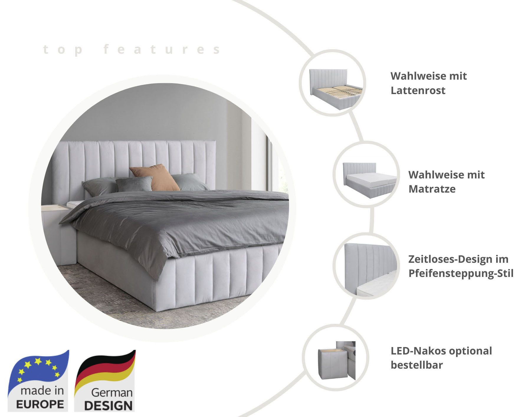 Home affaire Polsterbett Effy erhältlich in der Breite 180x200cm, wahlweise mit Lattenrost und King-Matratze (28cm)