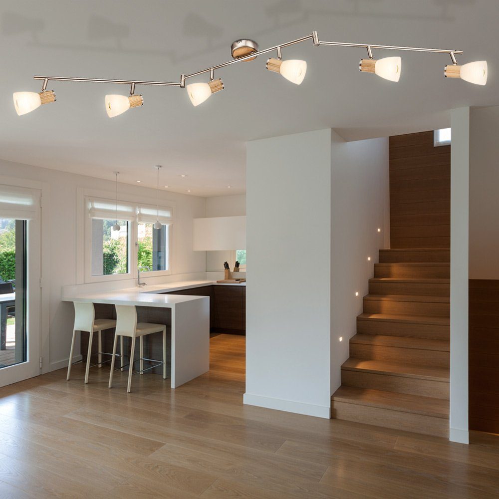 etc-shop LED Deckenleuchte, Leuchtmittel inklusive, Warmweiß, Holz Leiste Spot Glas Strahler Ess Zimmer Wohn Decken