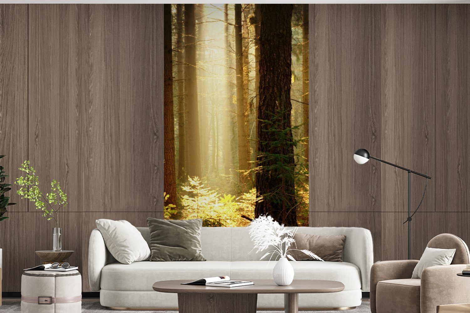 Bäume Küche, Sonne, Wald für bedruckt, Fototapete (2 - - Vliestapete Wohnzimmer Schlafzimmer Matt, St), Fototapete MuchoWow