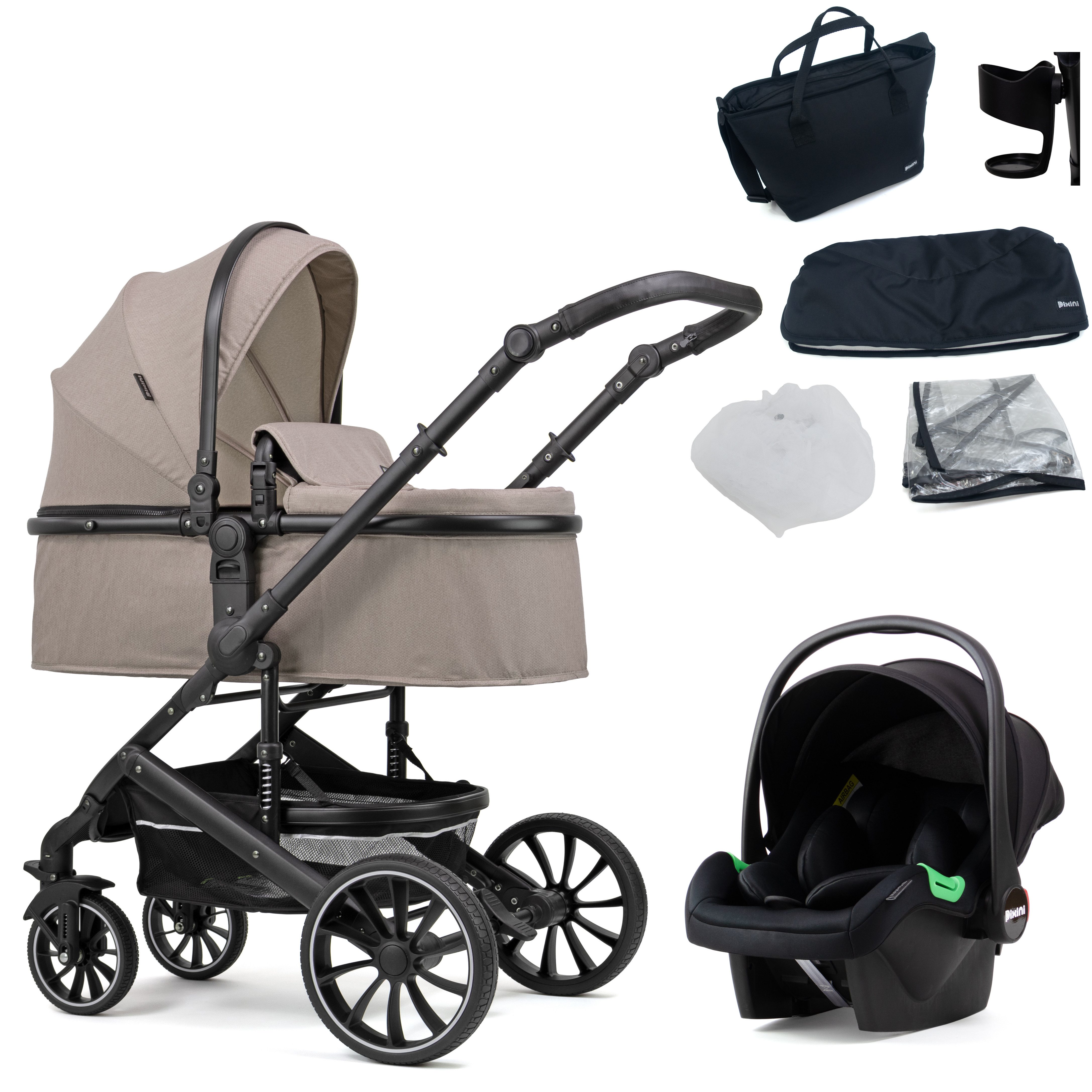Pixini Kombi-Kinderwagen Pixini Kalani Kinderwagen 3in1 Set, Sicherheitsbügel
