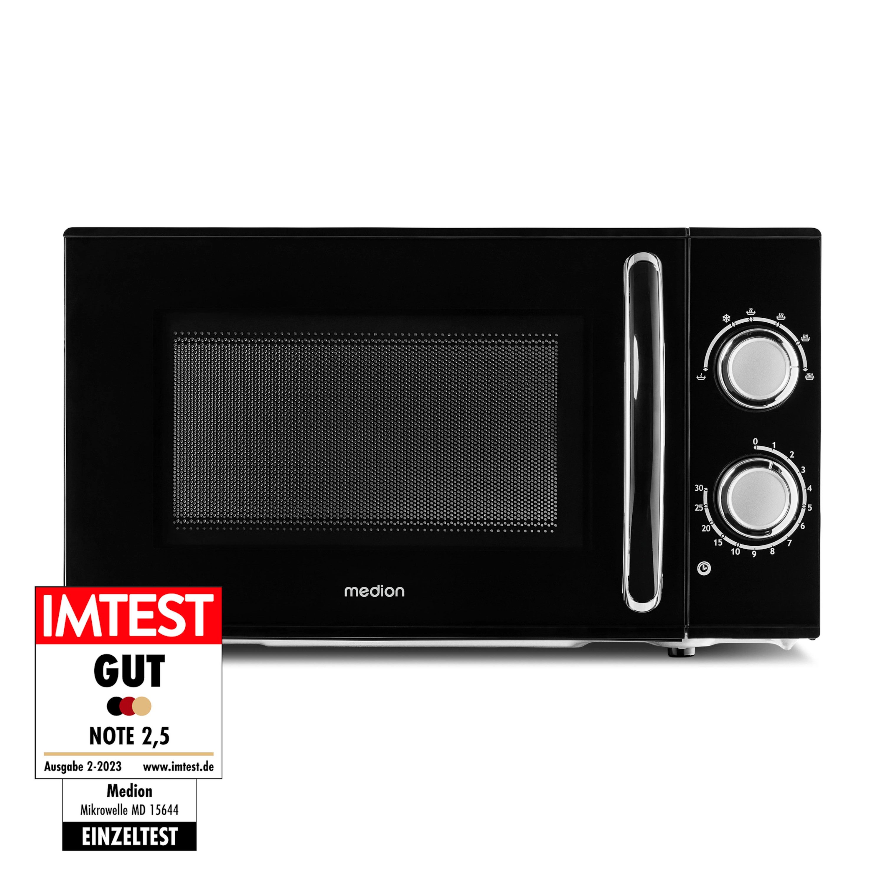 Medion® Mikrowelle MD15644, Mikrowelle, 17 l, 700 Watt, 17 Liter Volumen, 6 Stufen, Auftaufunktion, schwarz/silber