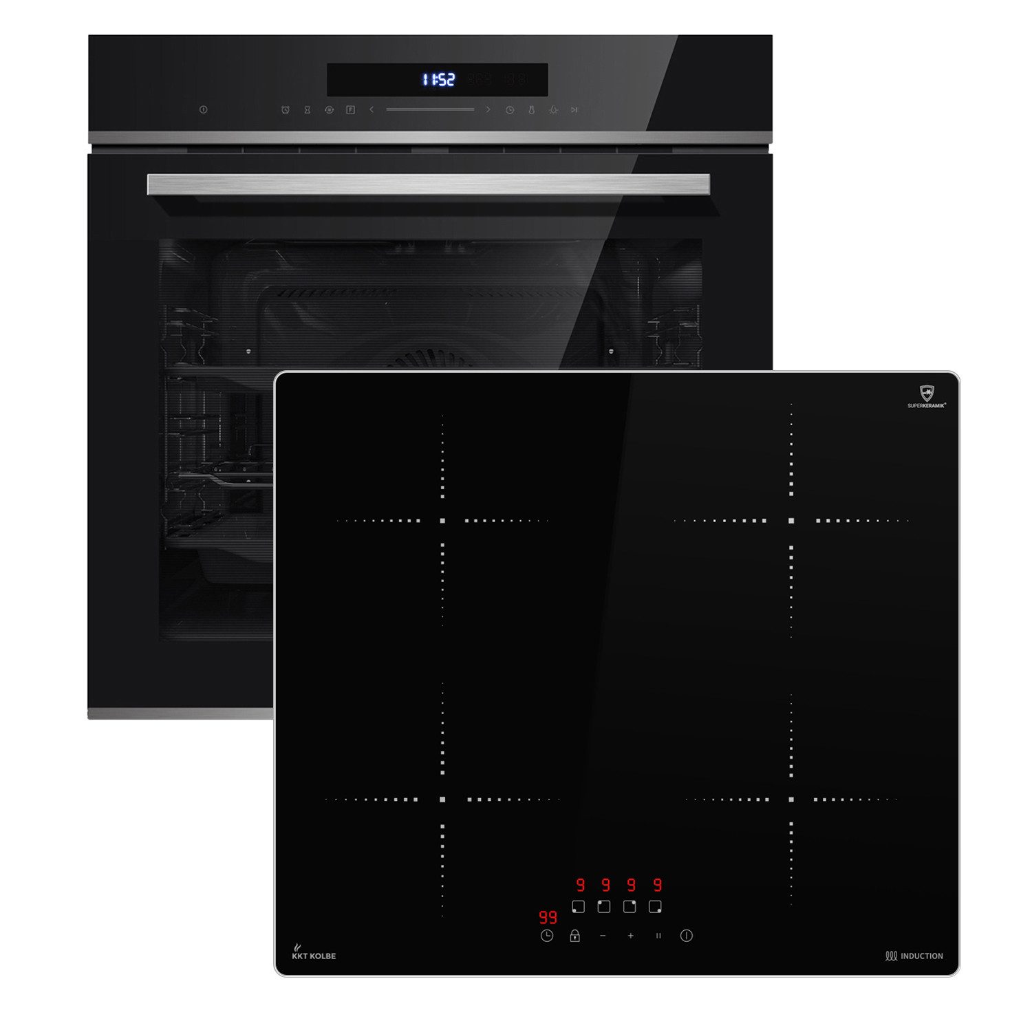 KKT KOLBE Backofen-Set Backofen und Induktionskochfeld SET8019IH859ED, mit 2-fach Teleskopauszug, Pyrolyse-Selbstreinigung, Herdset / Pyrolyse / Heißluft / Kochmulde / Einbaubackofen