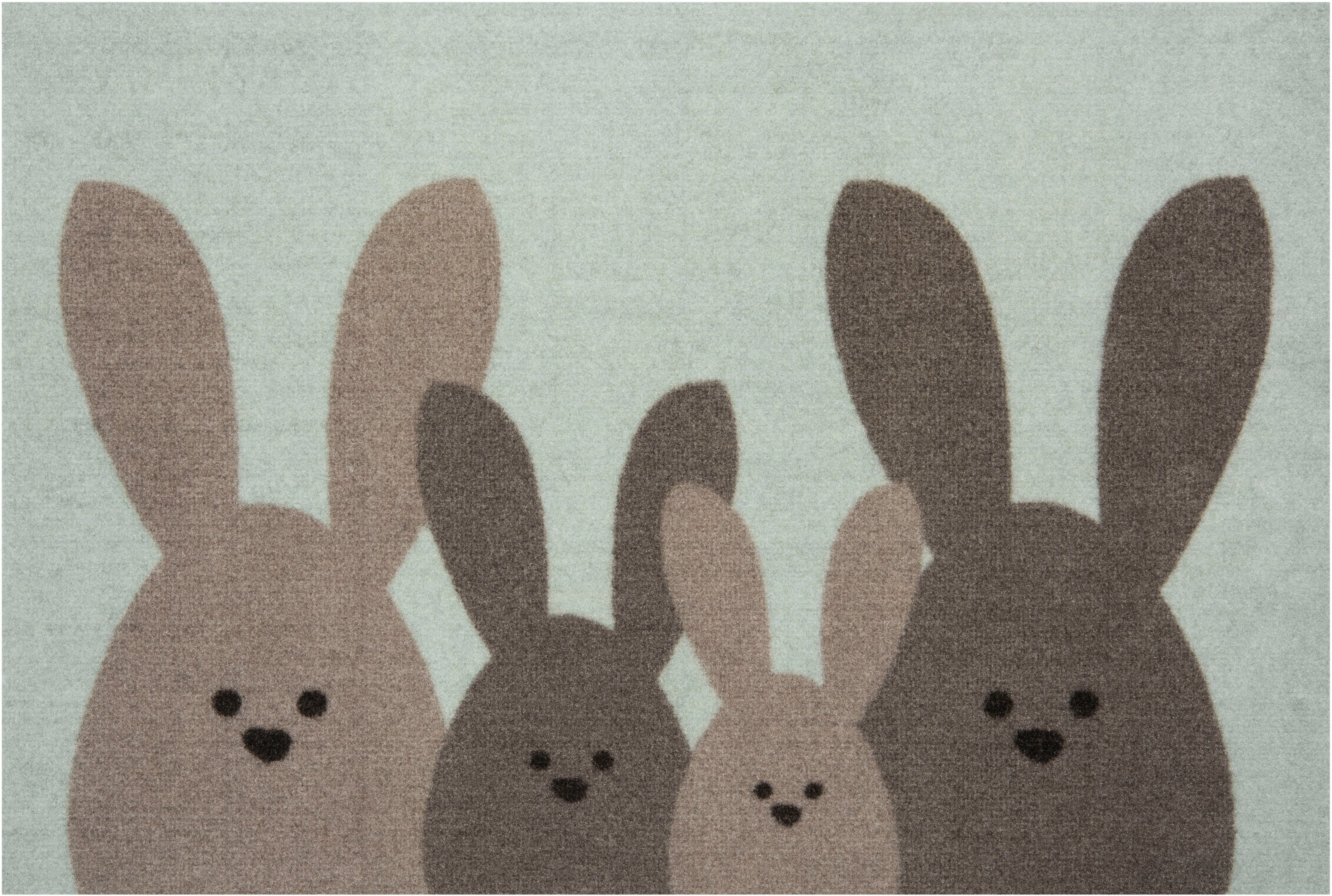 Fußmatte Bunny Family, HANSE Home, In-& 7 rechteckig, Schmutzfangmatte, Waschbar, mm, braun/grün Outdoor, Türmatte, Ostern Höhe: Rutschfest